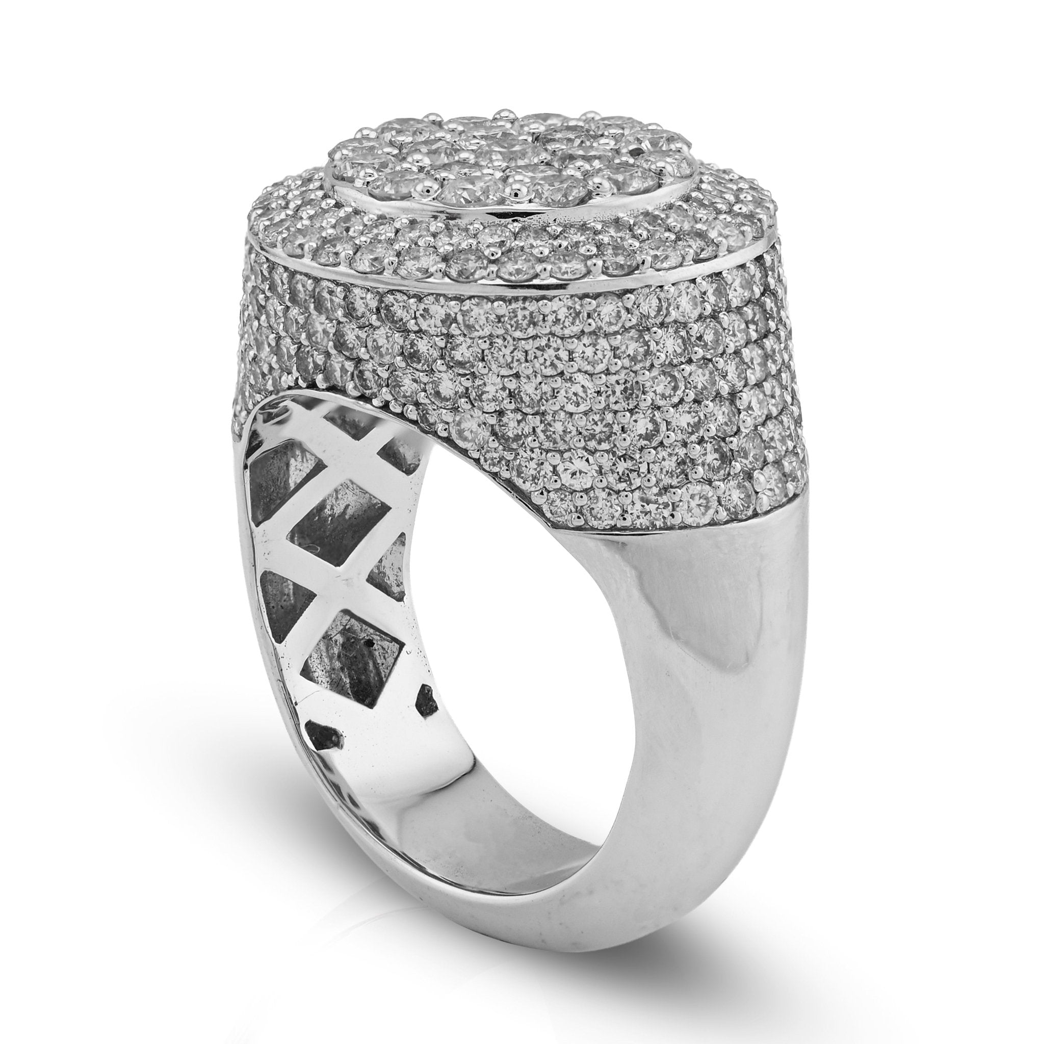 10K White Gold Flower Cluster 5.30CT Natural Diamond Side Iced Men Round Pinky Ring - Elite Jewelers - Rings
