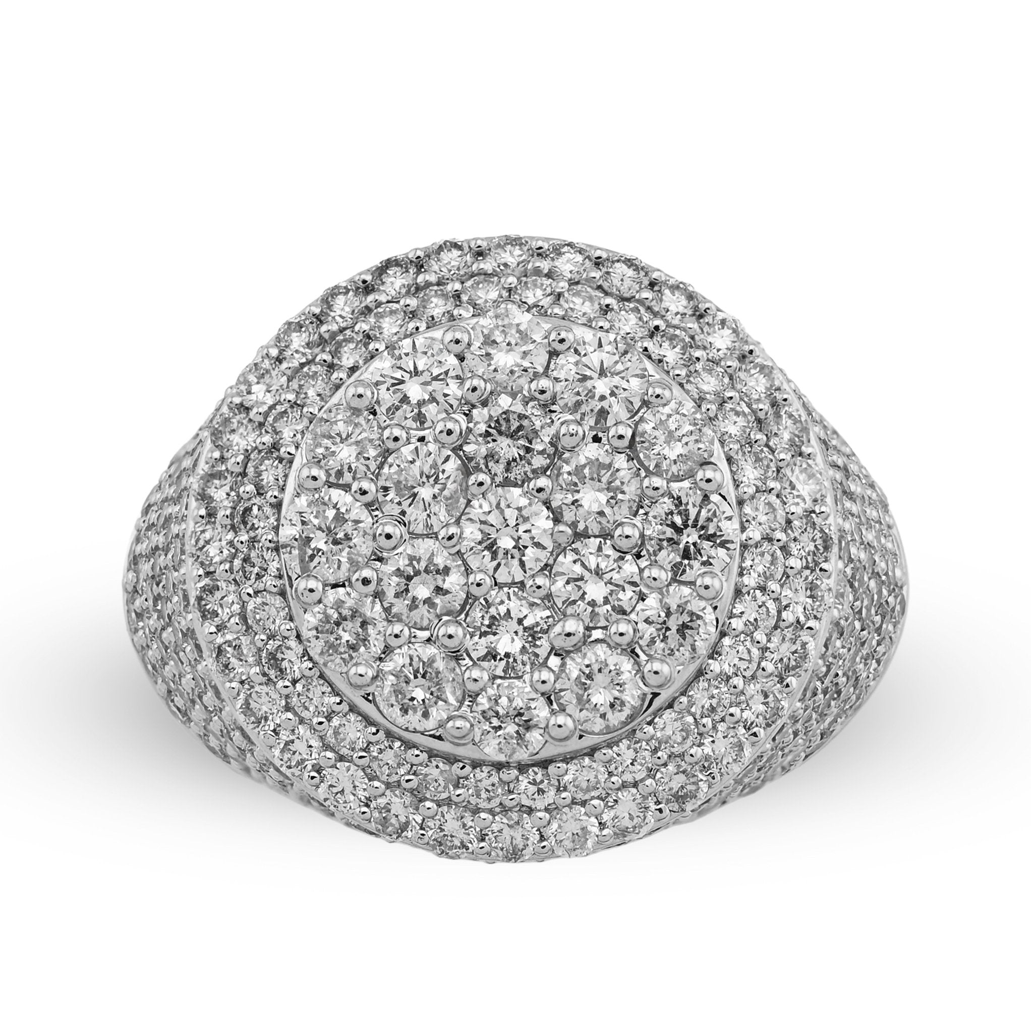 10K White Gold Flower Cluster 5.30CT Natural Diamond Side Iced Men Round Pinky Ring - Elite Jewelers - Rings