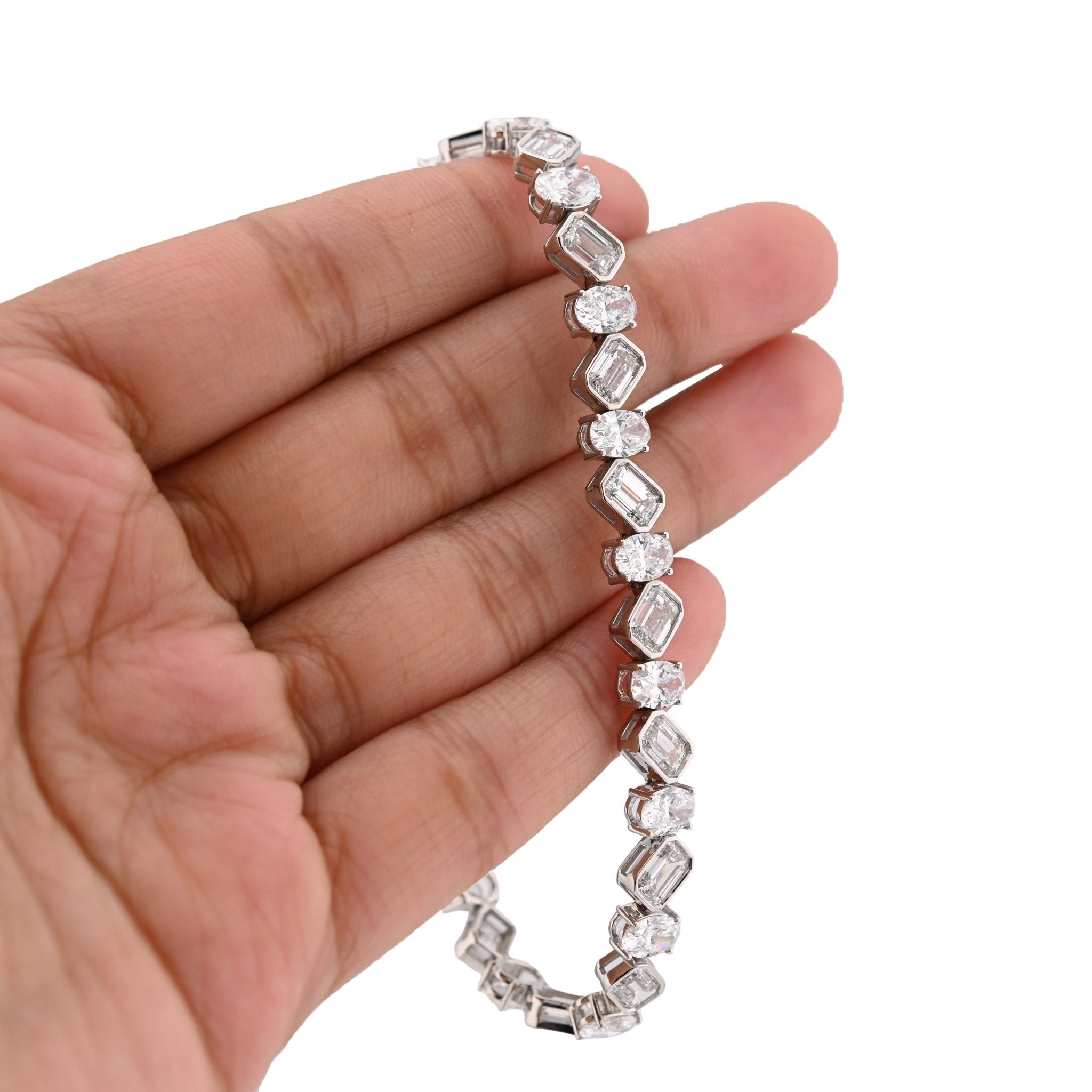 10K White Gold Lab DIamond Emerald/Oval Solitare 18.09CT 7mm Bracelet Men Women - Elite Jewelers - Bracelets
