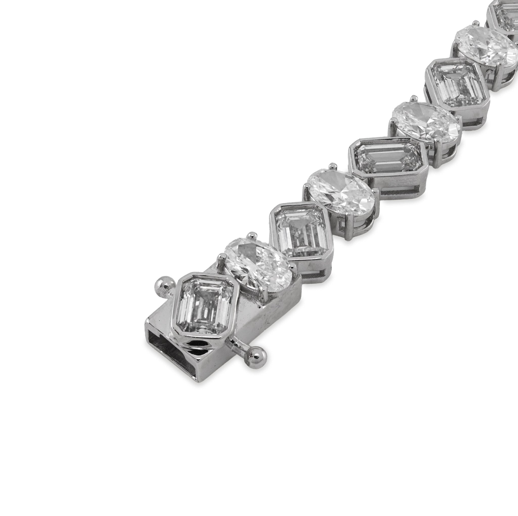 10K White Gold Lab DIamond Emerald/Oval Solitare 18.09CT 7mm Bracelet Men Women - Elite Jewelers - Bracelets