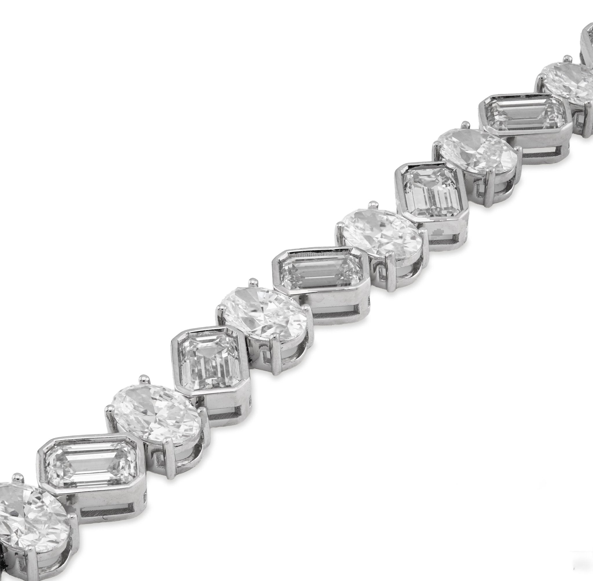 10K White Gold Lab DIamond Emerald/Oval Solitare 18.09CT 7mm Bracelet Men Women - Elite Jewelers - Bracelets