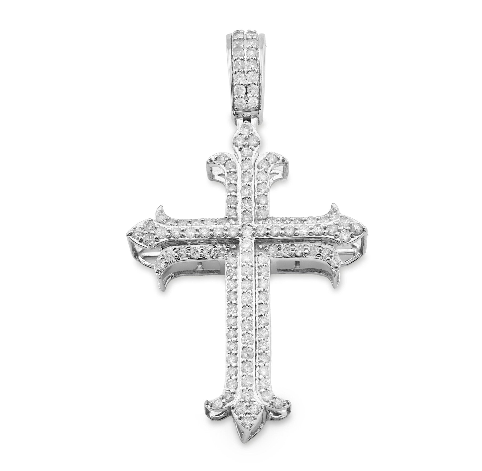 10K White Gold Natural Diamond Cross Pendant Religious Men Women 51.3MM Charm 6.9g - Elite Jewelers - Charms & Pendants