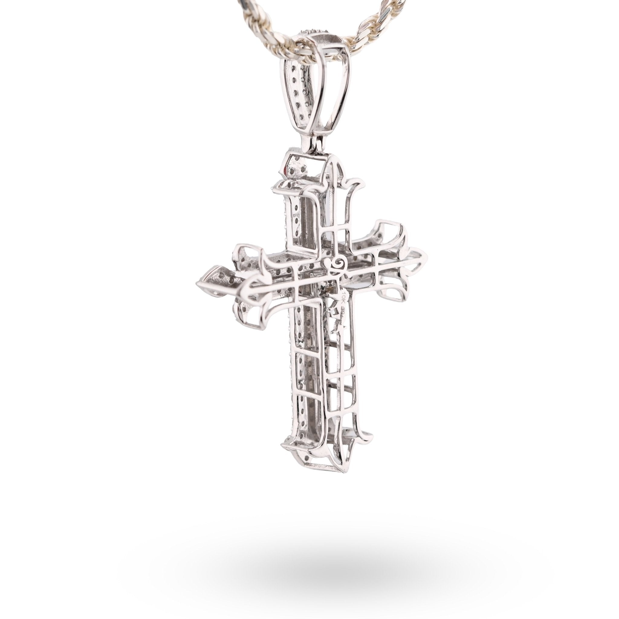 10K White Gold Natural Diamond Cross Pendant Religious Men Women 51.3MM Charm 6.9g - Elite Jewelers - Charms & Pendants