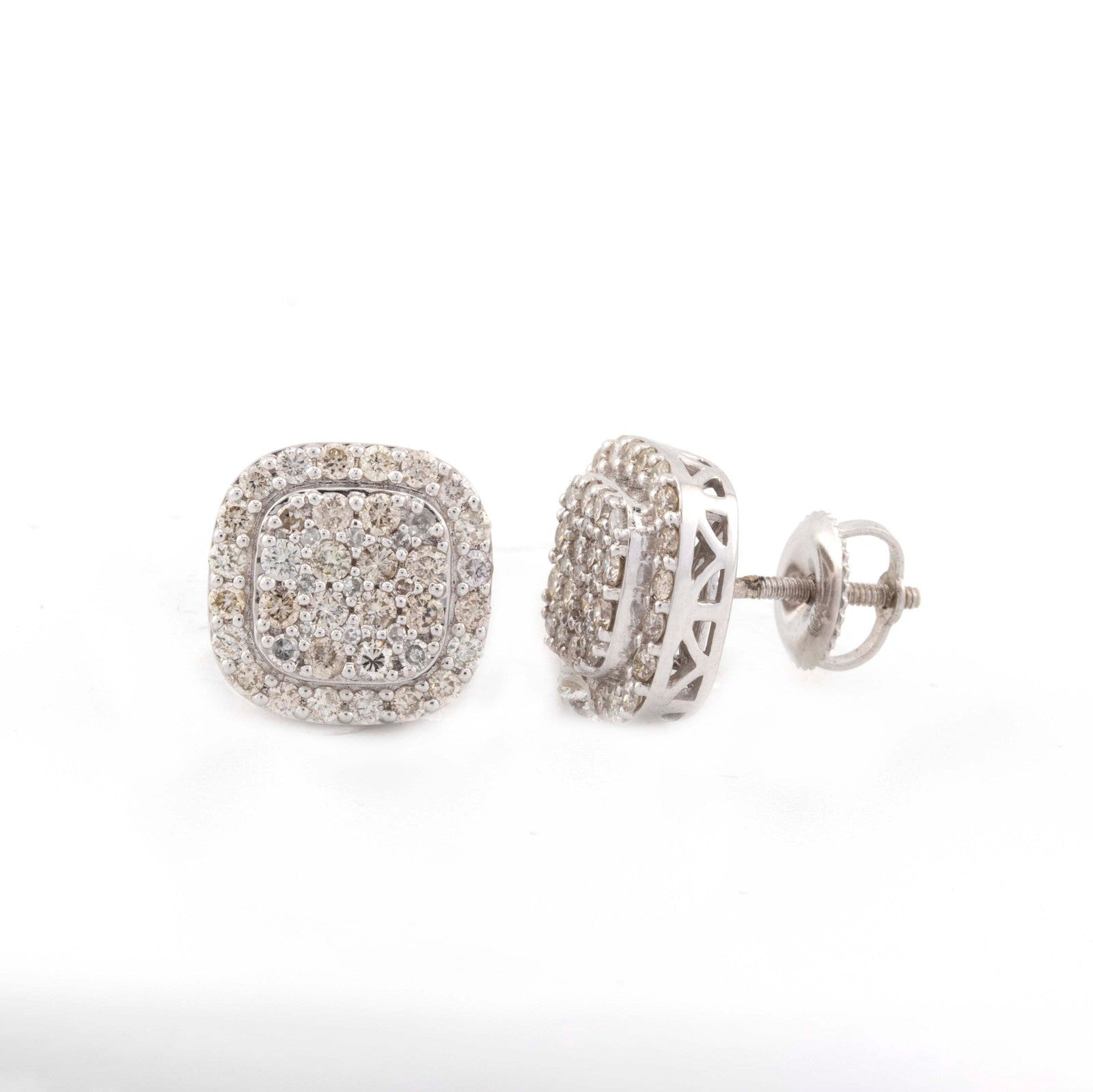 10k White Gold Natural Round 1CT Women Men Diamond Earrings - Elite Jewelers - Earrings