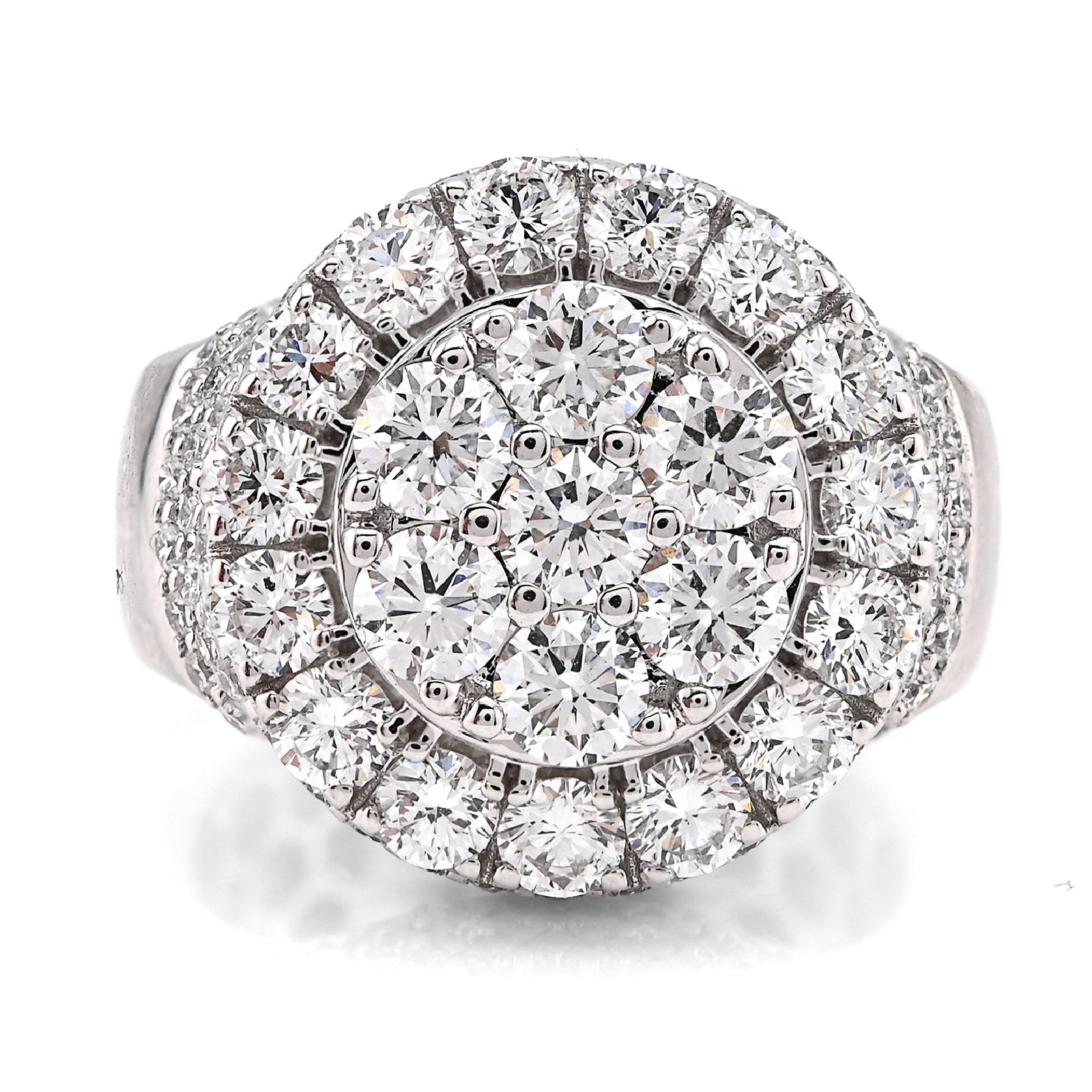10K White Gold Round Cluster 10 Pointer 5.80CT Lab Diamond Pinky Ring - Elite Jewelers - Rings