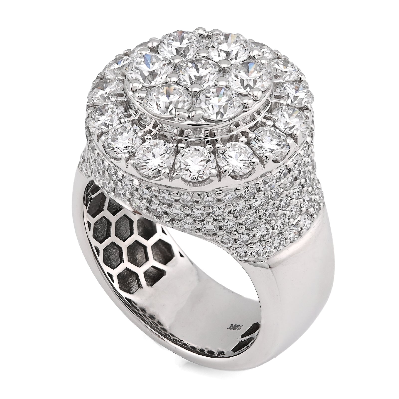 10K White Gold Round Cluster 10 Pointer 5.80CT Lab Diamond Pinky Ring - Elite Jewelers - Rings