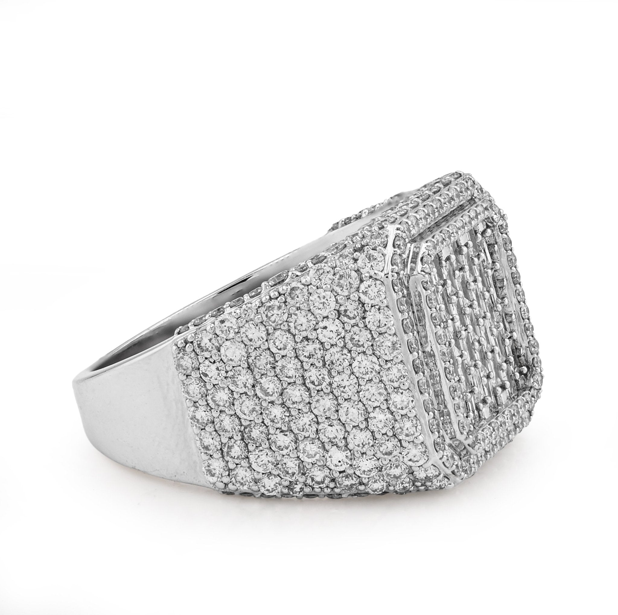 10K White Gold Square Shape 3.50CT Baguette Centre Side Iced Natural Diamond Men Pinky Ring - Elite Jewelers - Rings