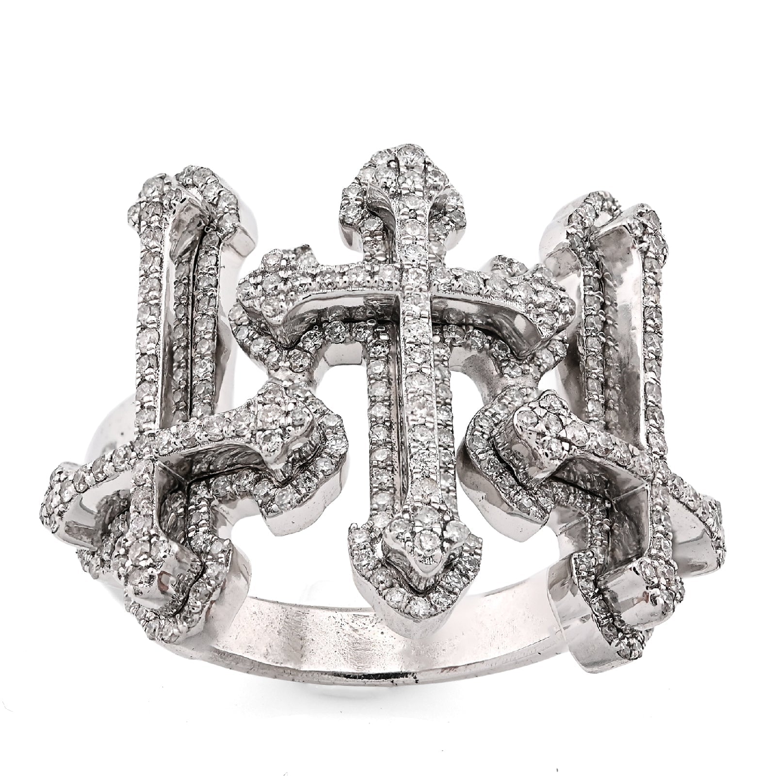 10K White Gold Three Cross 1CT Natural Diamond Men Pinky Ring - Elite Jewelers - Rings