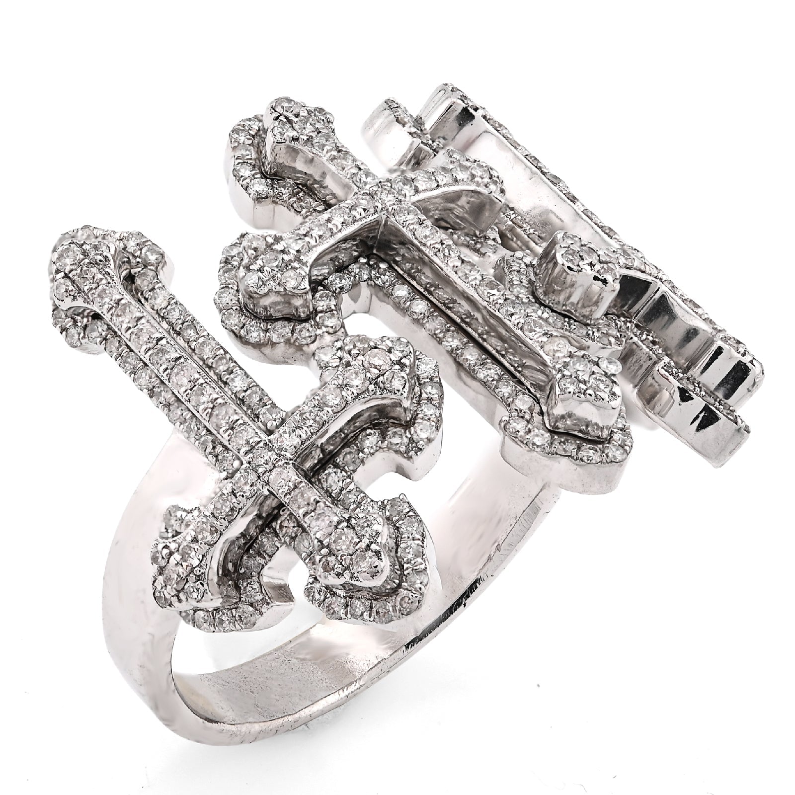 10K White Gold Three Cross 1CT Natural Diamond Men Pinky Ring - Elite Jewelers - Rings