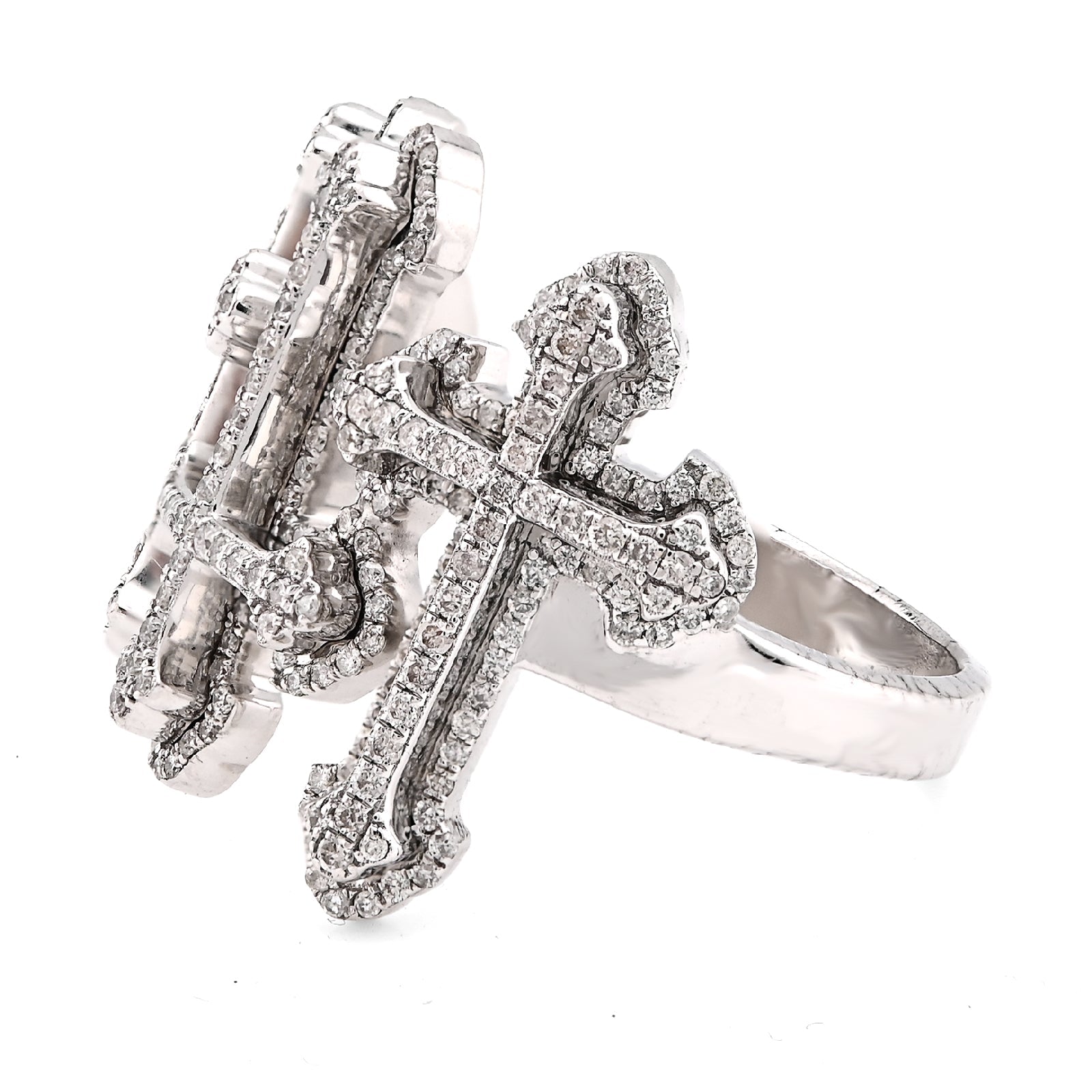 10K White Gold Three Cross 1CT Natural Diamond Men Pinky Ring - Elite Jewelers - Rings