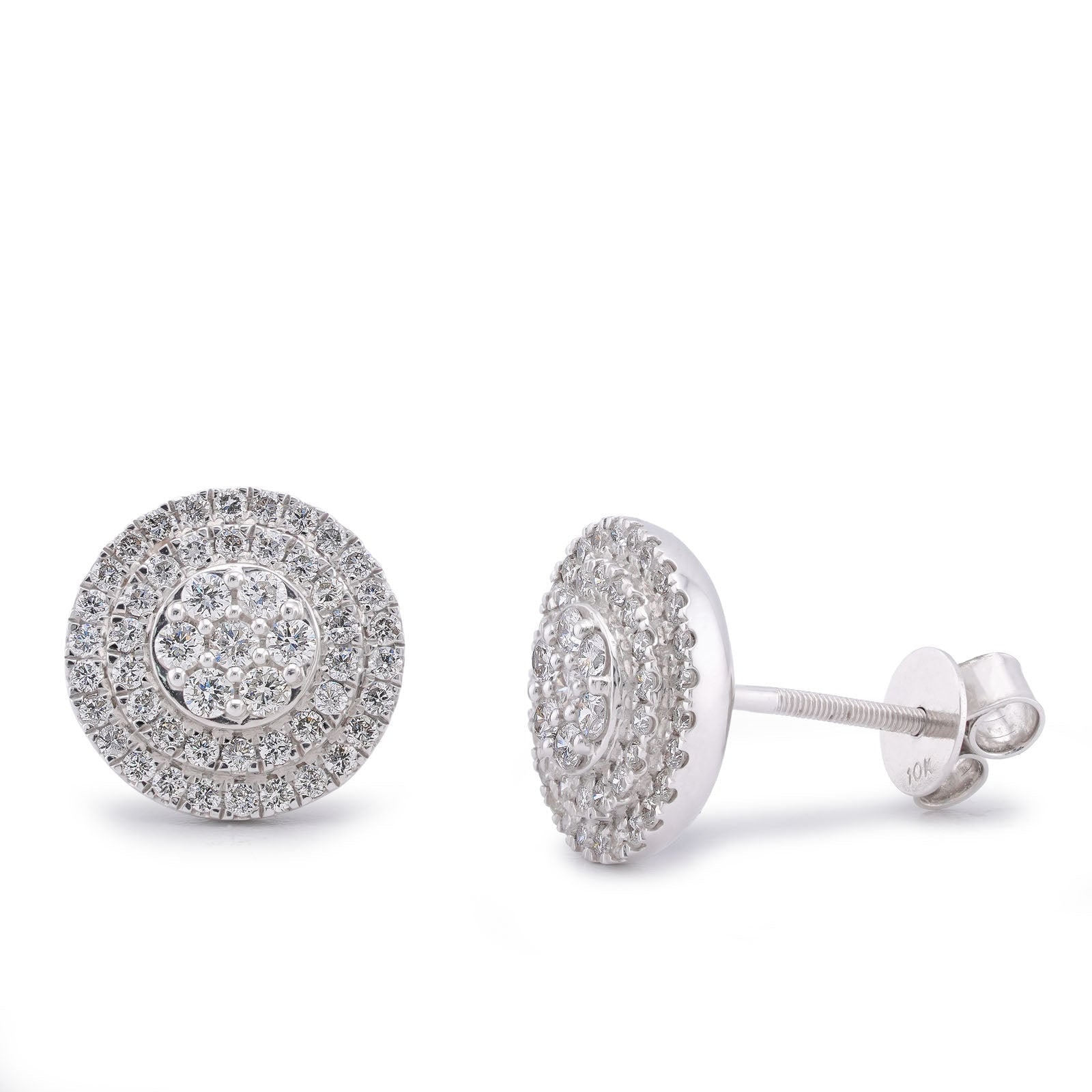10K White Gold White Gold 1.09CT 3 Halo Flower Cluster Natural Diamond Men Women Earrings - Elite Jewelers-Earrings