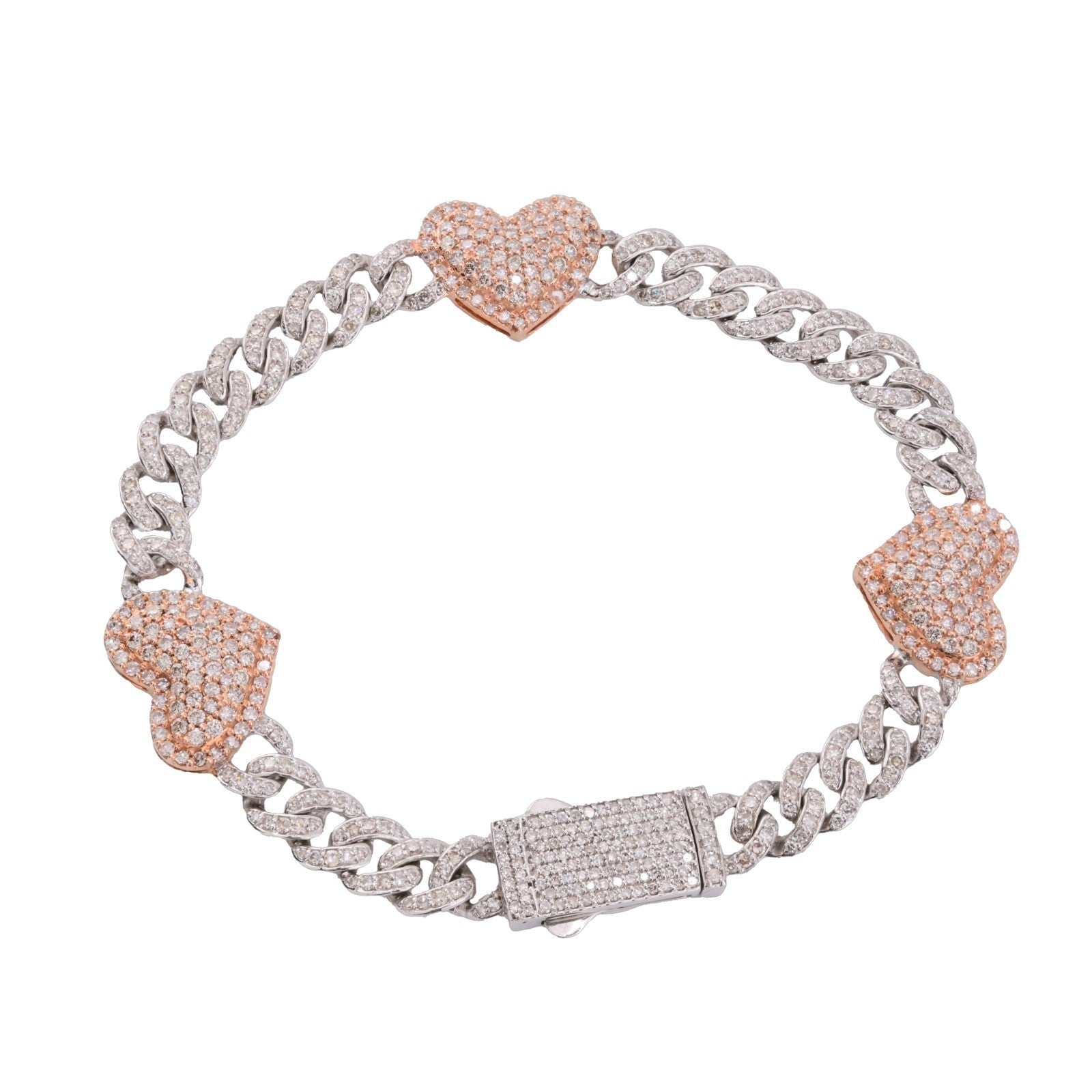 10k White & Rose Gold Women 3.18CT Diamond Cuban Heart Bracelet 13.8g 7In Armlet - Elite Jewelers - Bracelets