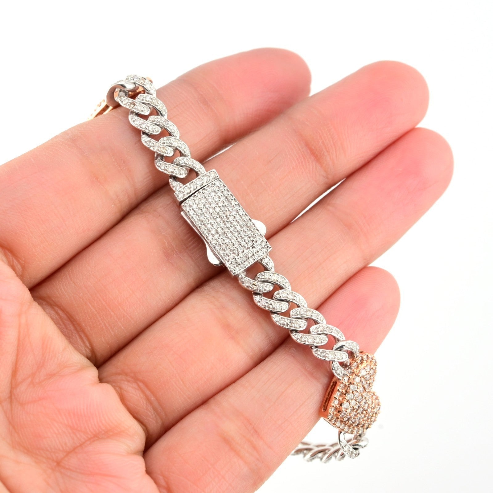 10k White & Rose Gold Women 3.18CT Diamond Cuban Heart Bracelet 13.8g 7In Armlet - Elite Jewelers - Bracelets
