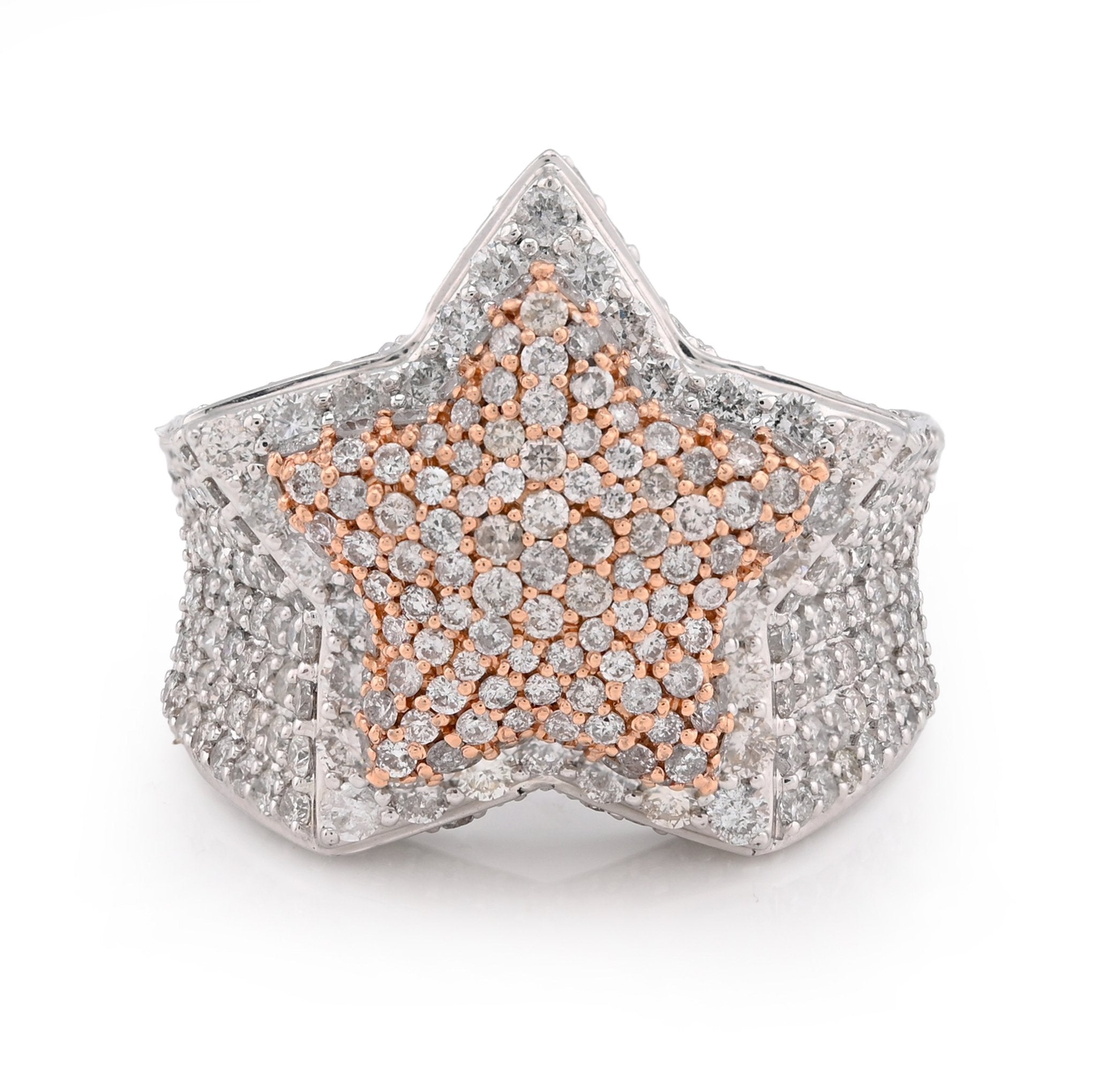 10K White/Rose 4.40CT Natural Diamond Star Shape Men Pinky Ring - Elite Jewelers - Rings