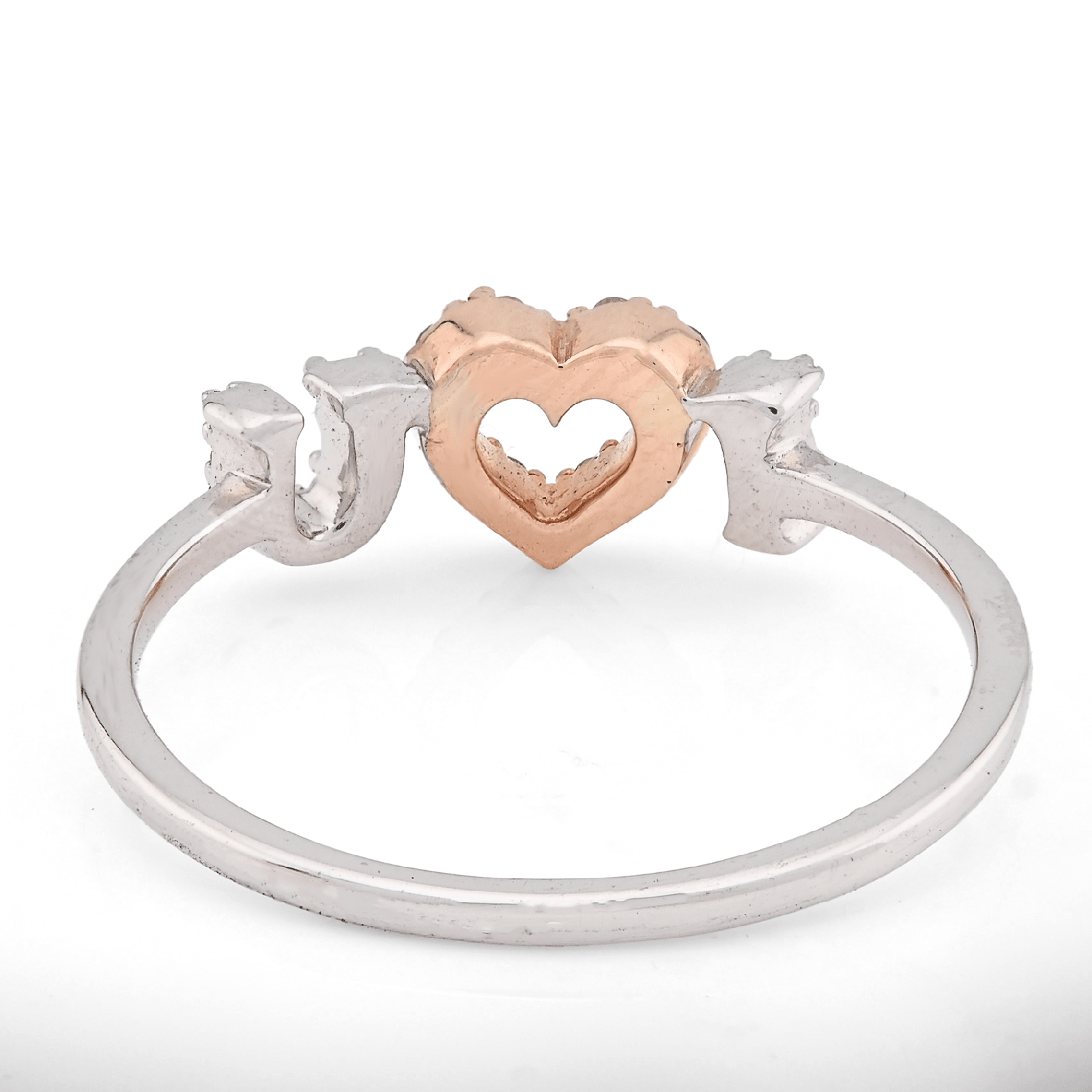 10K White/Rose Gold 0.15CT Natural Diamond "I Heart U" women Ring - Elite Jewelers - Rings