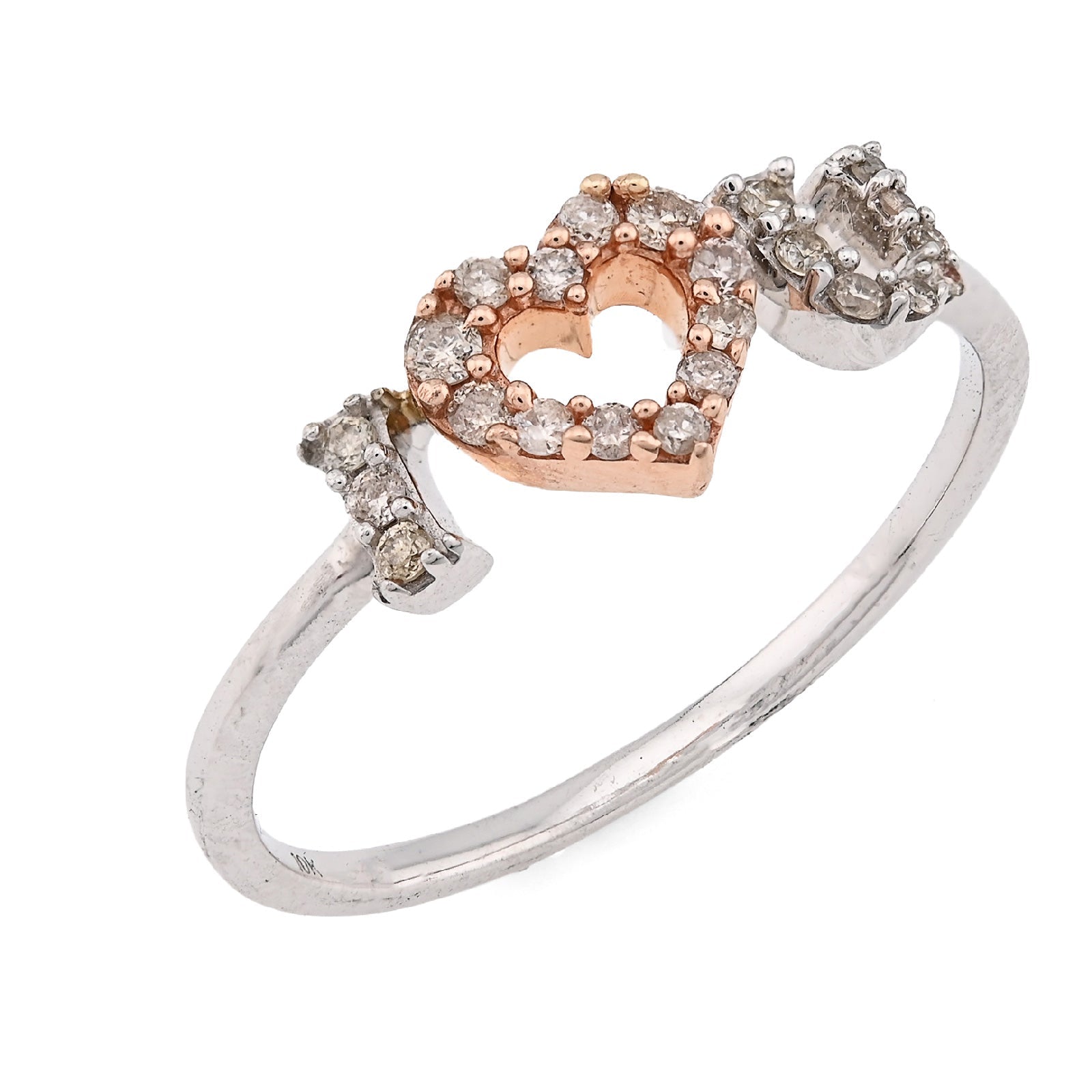 10K White/Rose Gold 0.15CT Natural Diamond "I Heart U" women Ring - Elite Jewelers - Rings