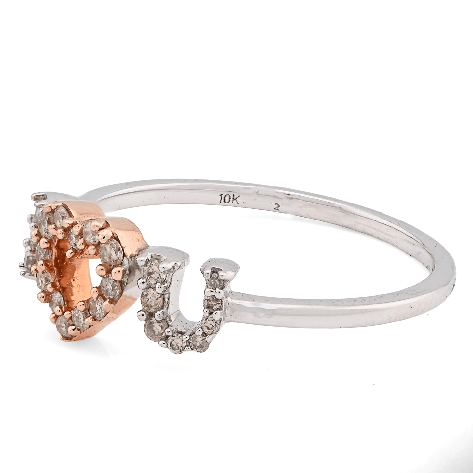 10K White/Rose Gold 0.15CT Natural Diamond "I Heart U" women Ring - Elite Jewelers - Rings