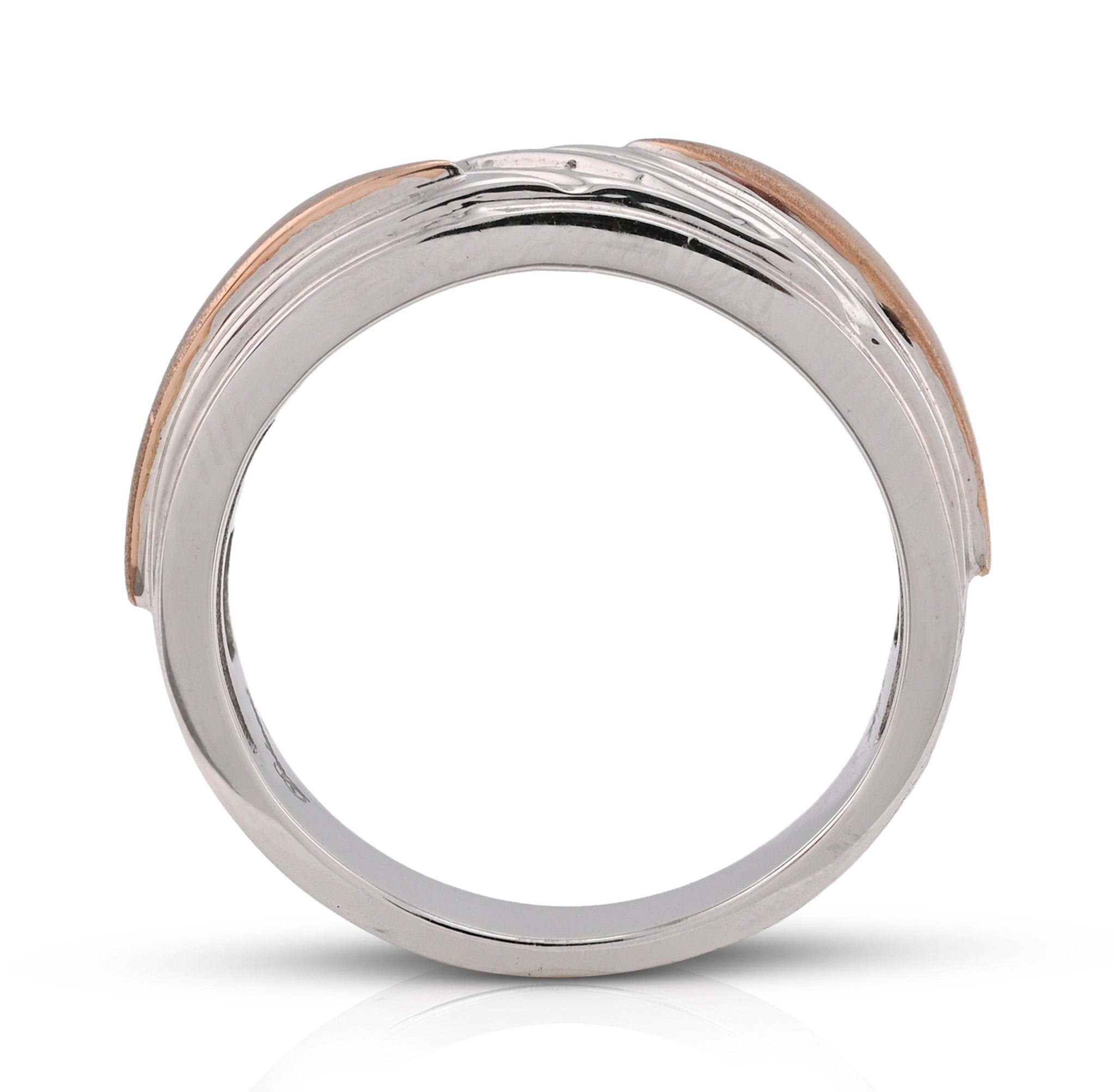 10K White/Rose Gold 0.17CT Natural Diamond Diagonal Centre 3 Stone Men Band - Elite Jewelers - Rings