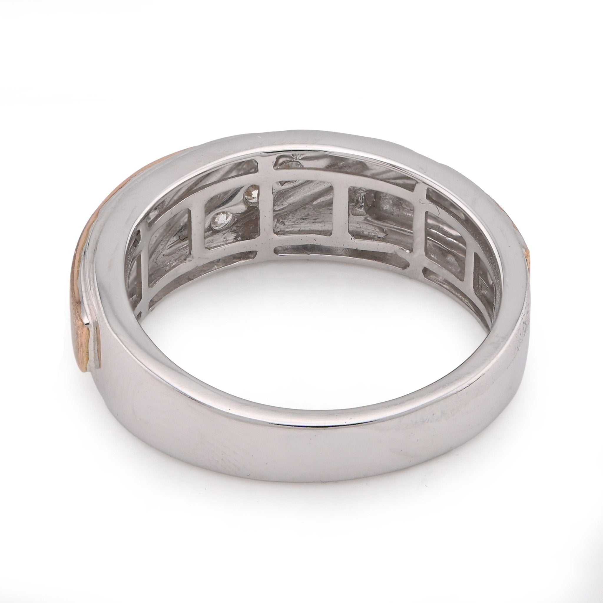 10K White/Rose Gold 0.17CT Natural Diamond Diagonal Centre 3 Stone Men Band - Elite Jewelers - Rings