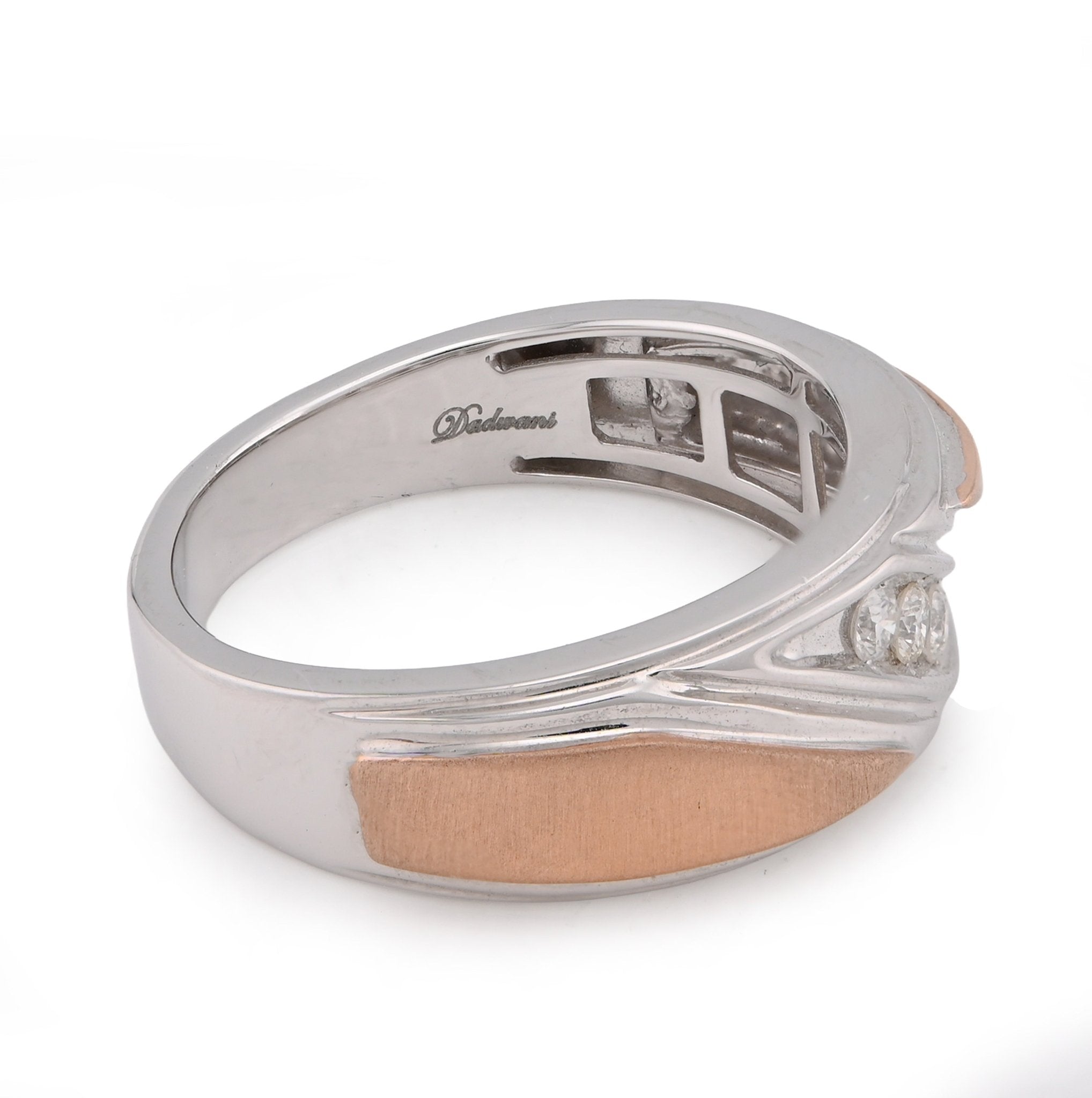 10K White/Rose Gold 0.17CT Natural Diamond Diagonal Centre 3 Stone Men Band - Elite Jewelers - Rings