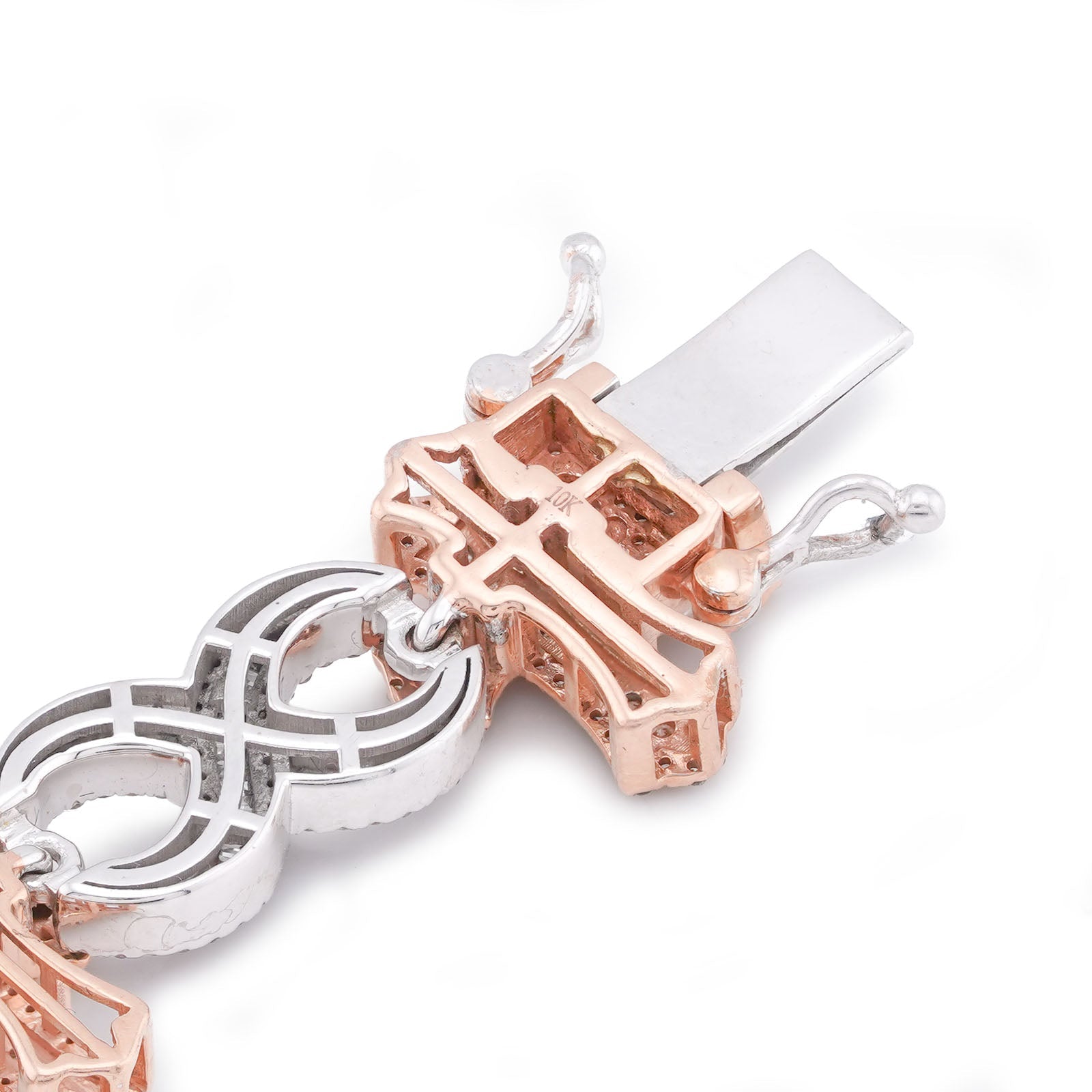10K White/Rose Gold Cross Infinity Link 4.05CT Natural Round/Baguette Diamond Men Bracelet - Elite Jewelers-Bracelets