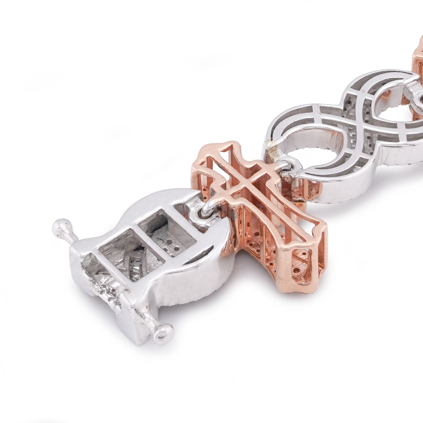 10K White/Rose Gold Cross Infinity Link 4.05CT Natural Round/Baguette Diamond Men Bracelet - Elite Jewelers-Bracelets