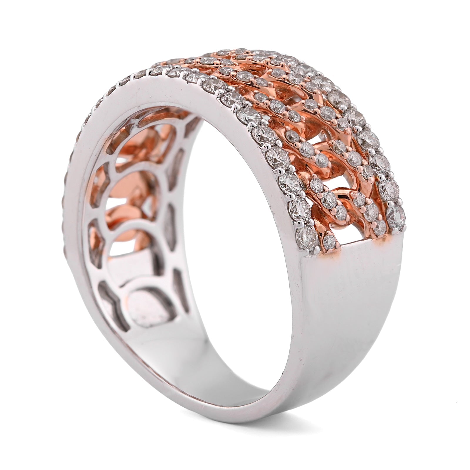 10K White/Rose Gold Cuban Link Centre 1.23CT Natural Diamond Men Ring Band - Elite Jewelers - Rings