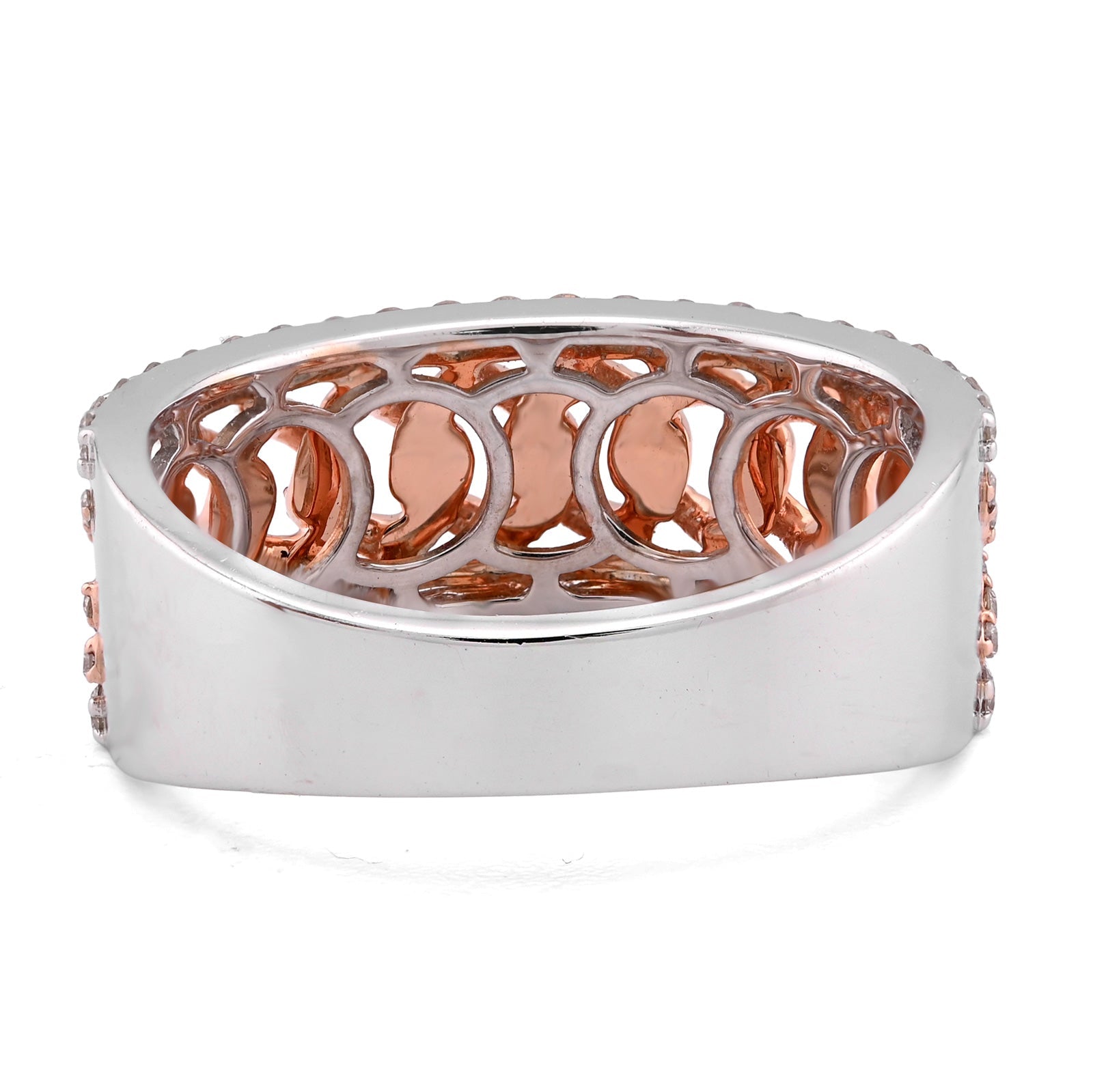 10K White/Rose Gold Cuban Link Centre 1.23CT Natural Diamond Men Ring Band - Elite Jewelers - Rings