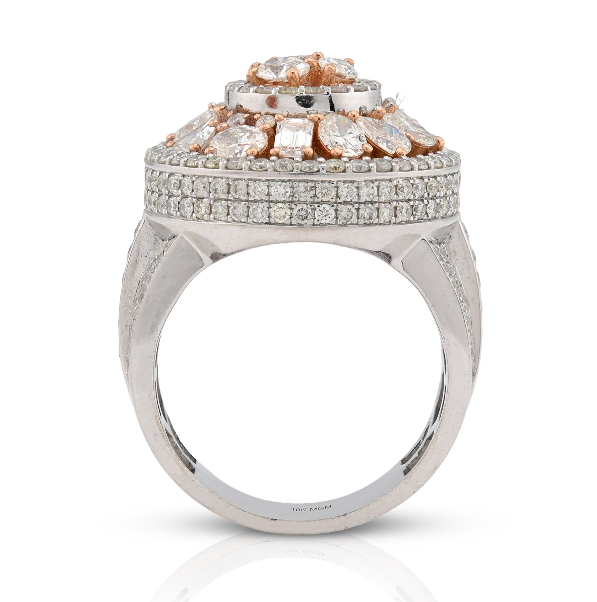 10K White/Rose Gold Round Halo Cluster Flower Solitaire Natural Diamond 5.10CT Men Pinky Ring - Elite Jewelers - Rings