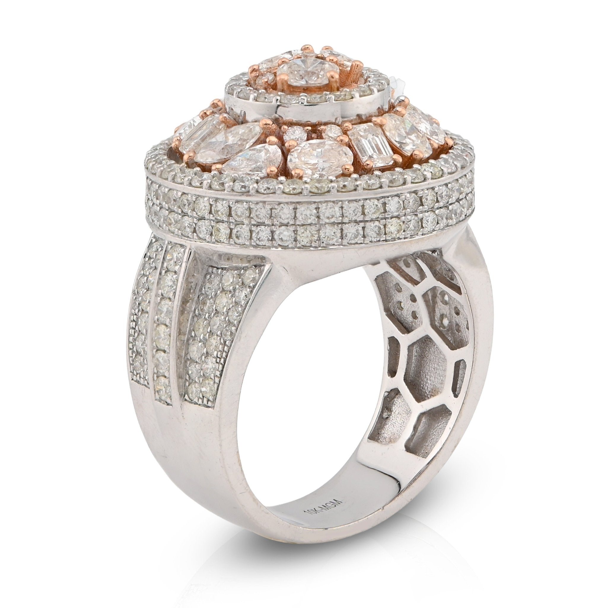 10K White/Rose Gold Round Halo Cluster Flower Solitaire Natural Diamond 5.10CT Men Pinky Ring - Elite Jewelers - Rings