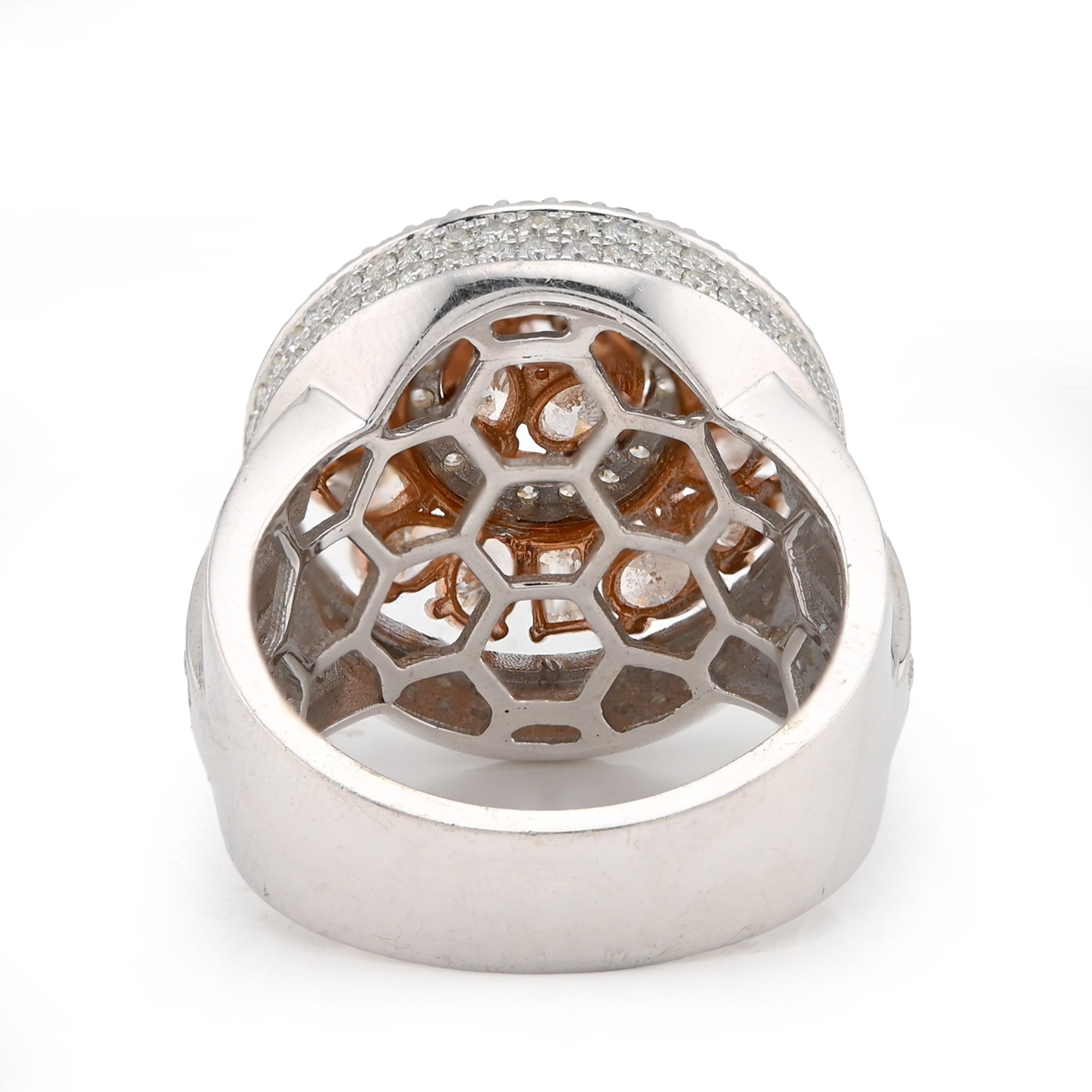 10K White/Rose Gold Round Halo Cluster Flower Solitaire Natural Diamond 5.10CT Men Pinky Ring - Elite Jewelers - Rings