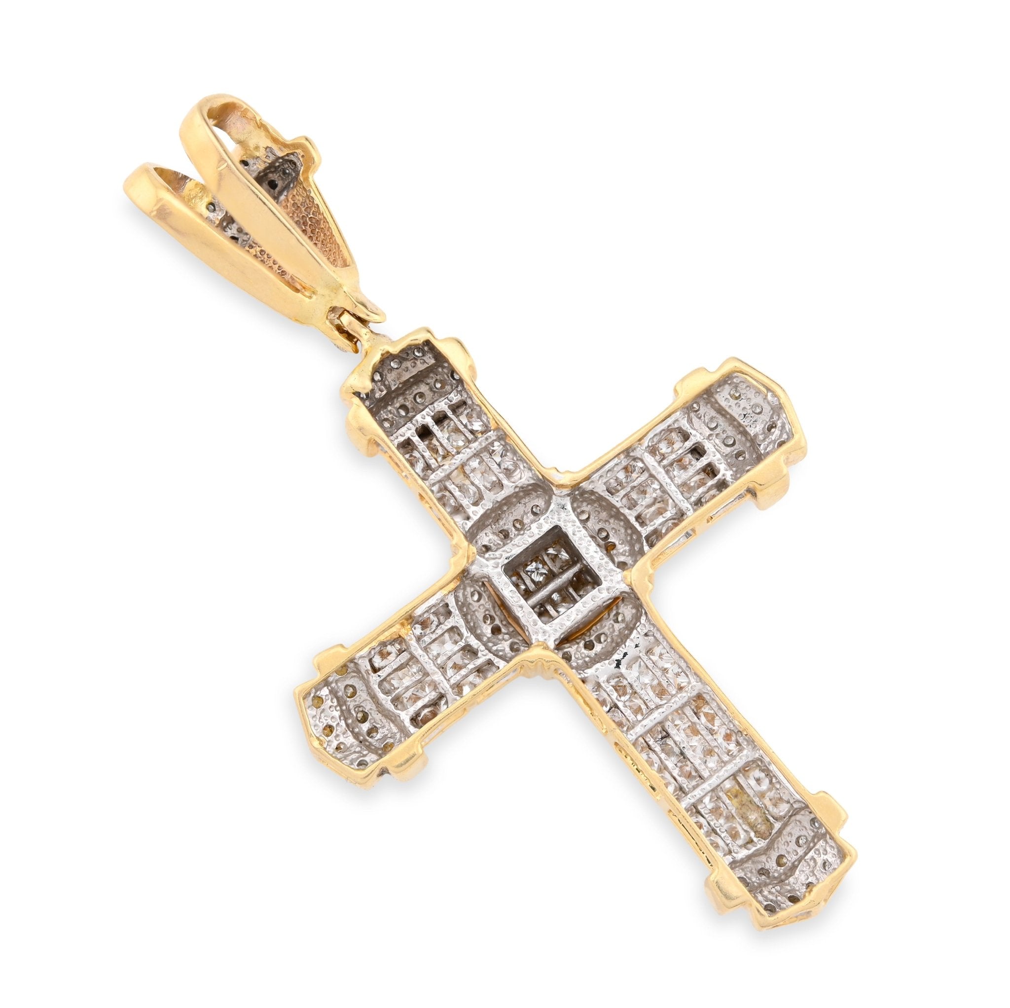 10K Yelloe Gold Princess cut/Round 5CT Natural Diamond Religious Cross Pendant Men Women Charm - Elite Jewelers - Charms & Pendants