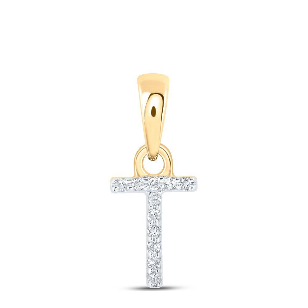 10k Yellow Gold 0.02 CTW Natural Diamond Initial "T" Letter Charm 0.27g Pendant - Elite Jewelers - Charms & Pendants