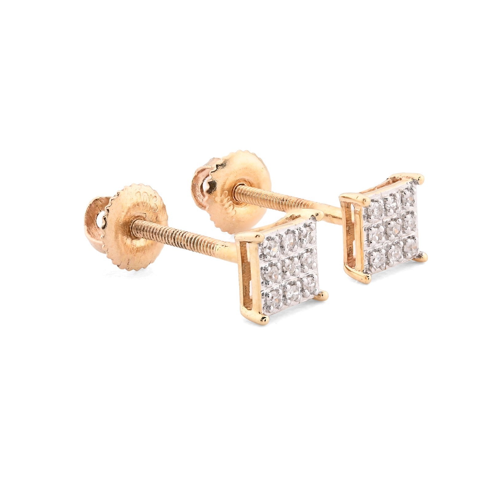 10k Yellow Gold 0.05CTW Pure Diamond 1g 4 Prong Square Kite Shaped Earring Stud - Elite Jewelers - Earrings