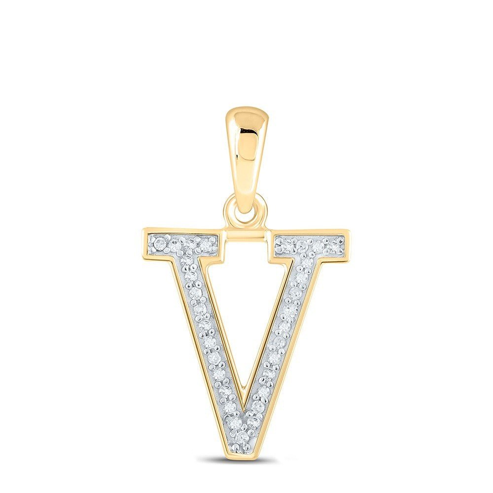 10k Yellow Gold 0.06CTW Natural Diamond Initial "V" Charm 0.6g Alphabet Pendant - Elite Jewelers - Charms & Pendants