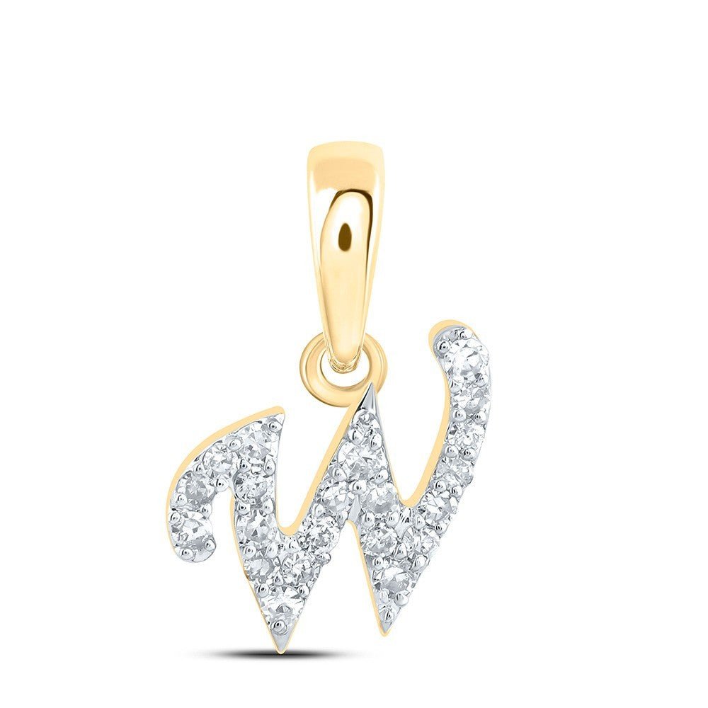 10k Yellow Gold 0.08CTW Natural Diamond Initial "W" Charm 0.29g Letter Pendant - Elite Jewelers - Charms & Pendants