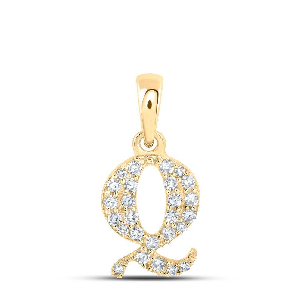 10k Yellow Gold 0.11CTW Natural Diamond Initial "Q" Charm 0.54g Letter Pendant - Elite Jewelers - Charms & Pendants