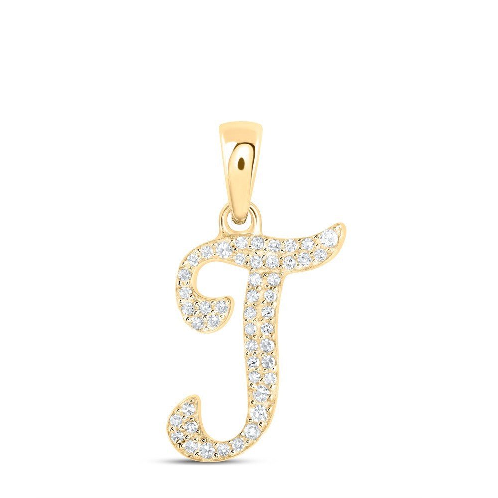 10k Yellow Gold 0.11CTW Natural Diamond Initial "T" Charm 0.83g Letter Pendant - Elite Jewelers - Charms & Pendants
