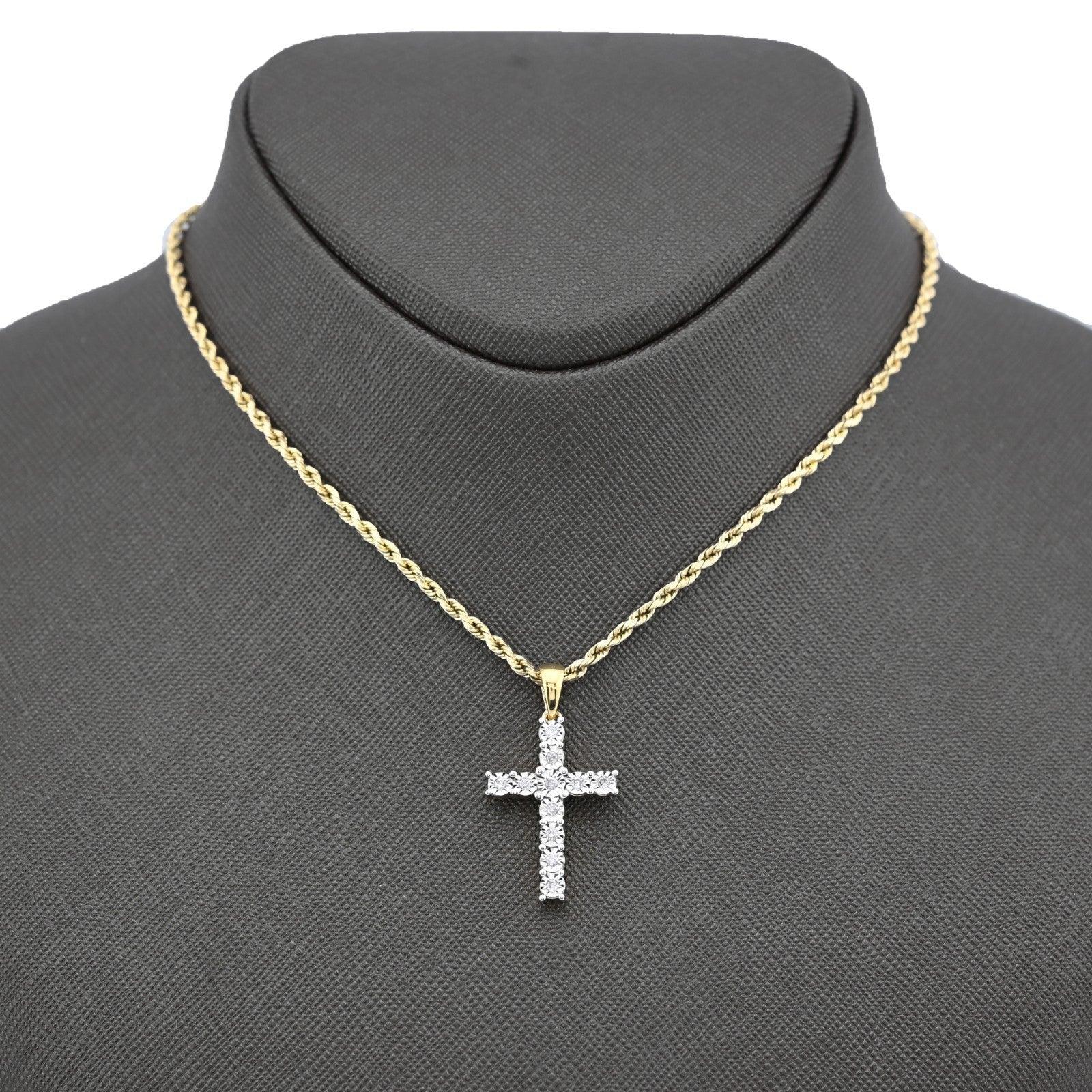 10k Yellow Gold 0.17CTW Natural Diamond Illusion Cross Pendant 3.1gms Mens Charm - Elite Jewelers - Charms & Pendants