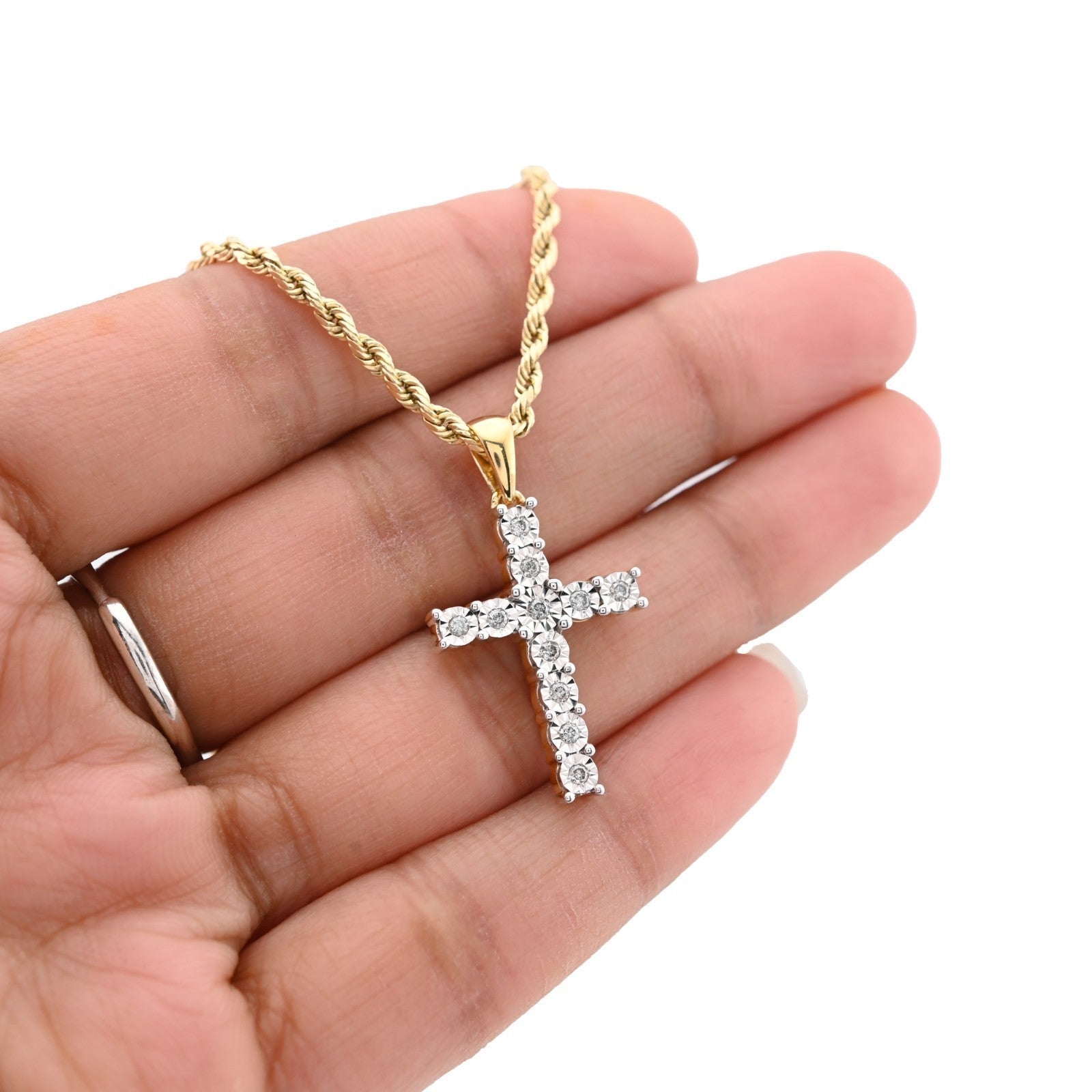 10k Yellow Gold 0.17CTW Natural Diamond Illusion Cross Pendant 3.1gms Mens Charm - Elite Jewelers - Charms & Pendants