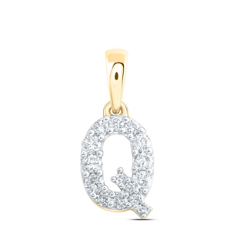 10k Yellow Gold 0.17CTW Natural Diamond Initial "Q" Charm 0.36g Letter Pendant - Elite Jewelers - Charms & Pendants