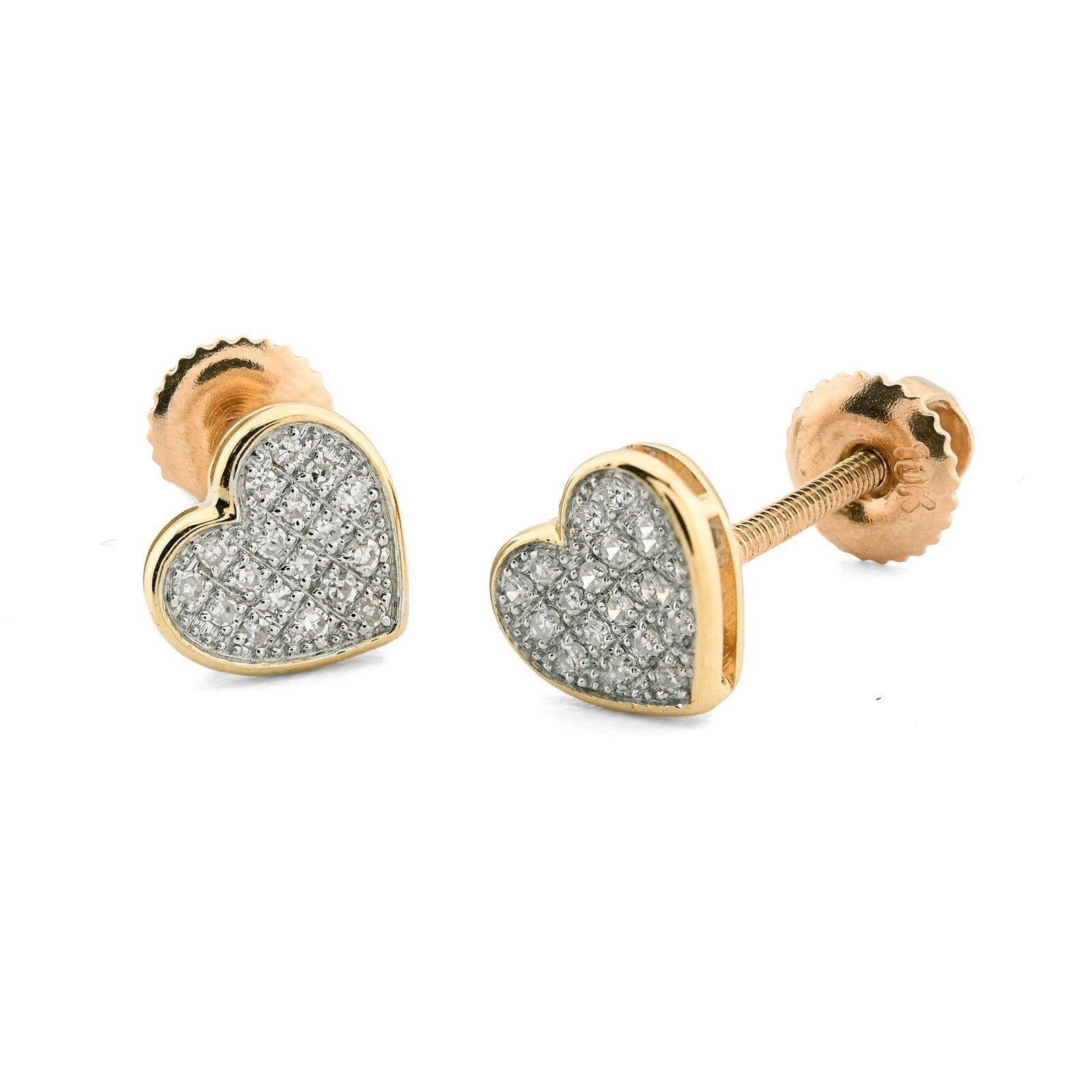 10k Yellow Gold 0.1CTW Natural Diamond 1g Pave Heart Shaped Earring Women Stud - Elite Jewelers - Earrings