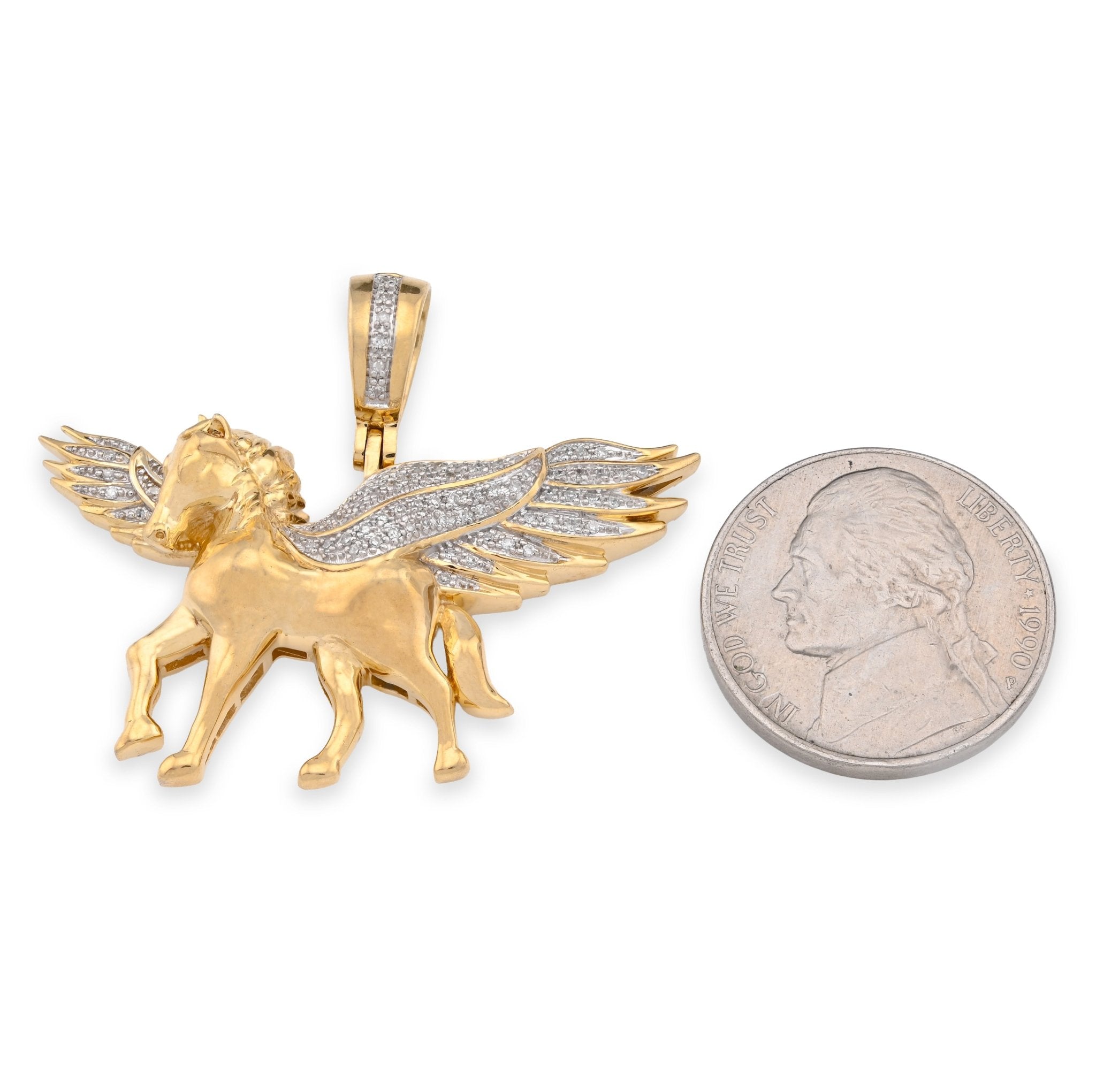 10K Yellow Gold 0.20CT natural Diamond Unicorn Horse Wing Men Women Pendant Charm - Elite Jewelers - Charms & Pendants
