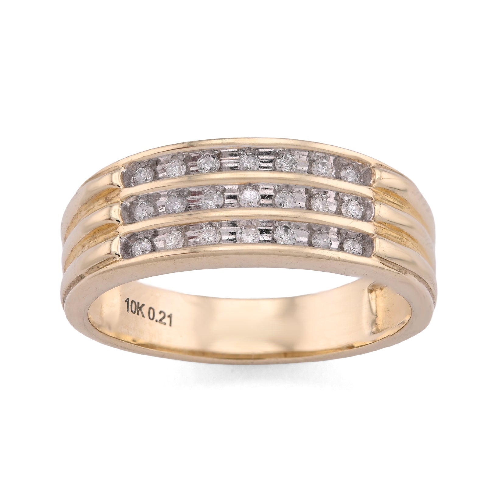 10K Yellow Gold 0.21CT Three Row Centre Men Band Natural Diamond Ring - Elite Jewelers - Rings
