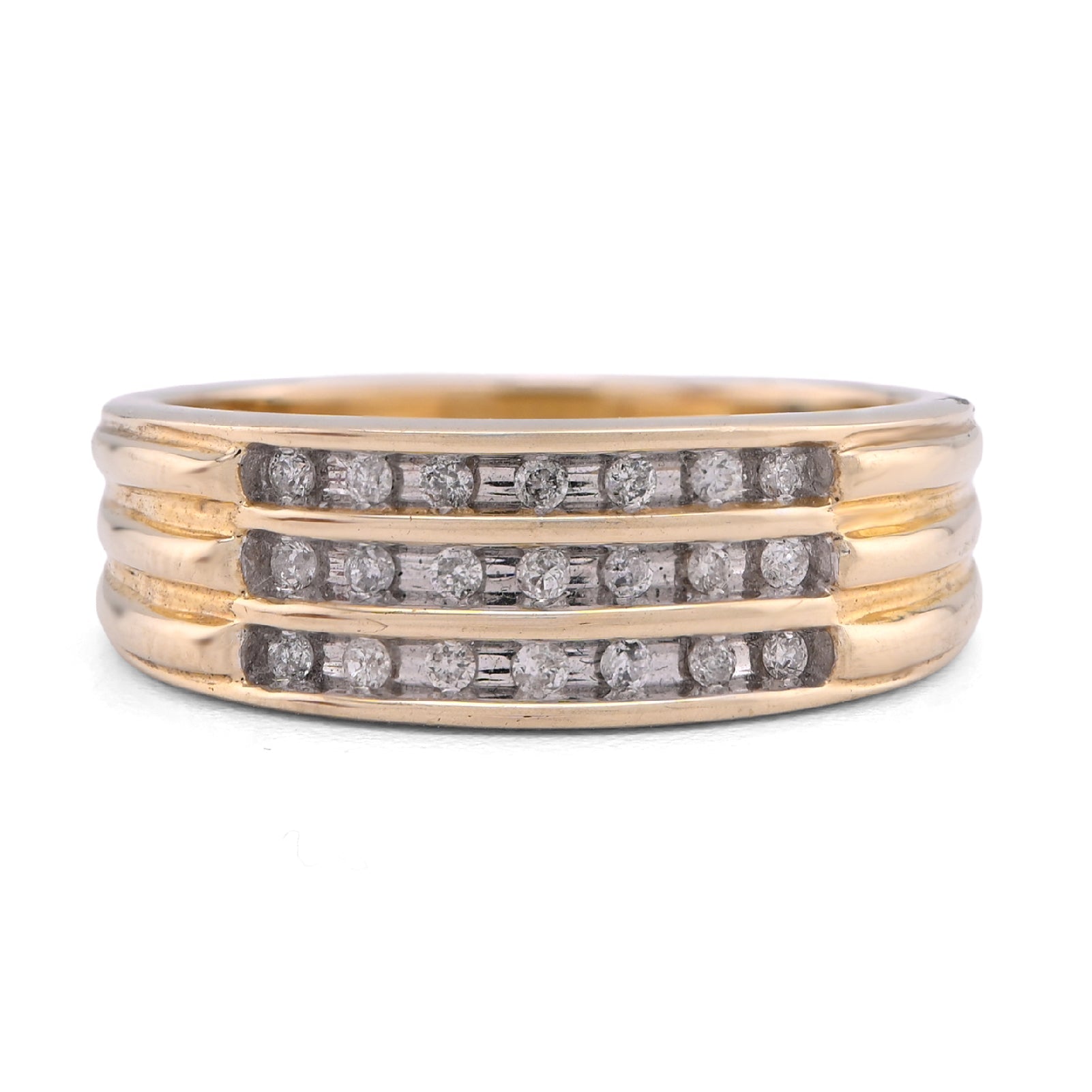 10K Yellow Gold 0.21CT Three Row Centre Men Band Natural Diamond Ring - Elite Jewelers - Rings