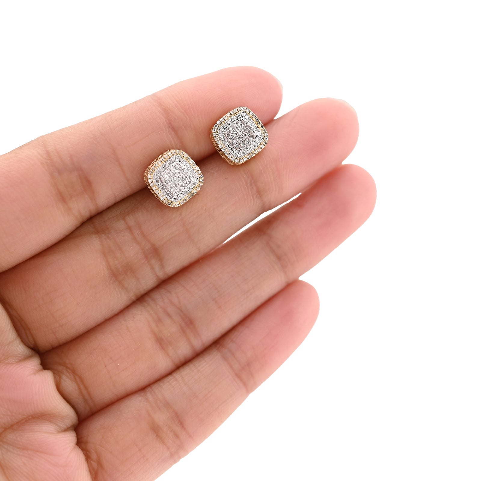 10K Yellow Gold 0.22CT Natural Diamond Square Shape Men Women Stud Earrings - Elite Jewelers - Earrings