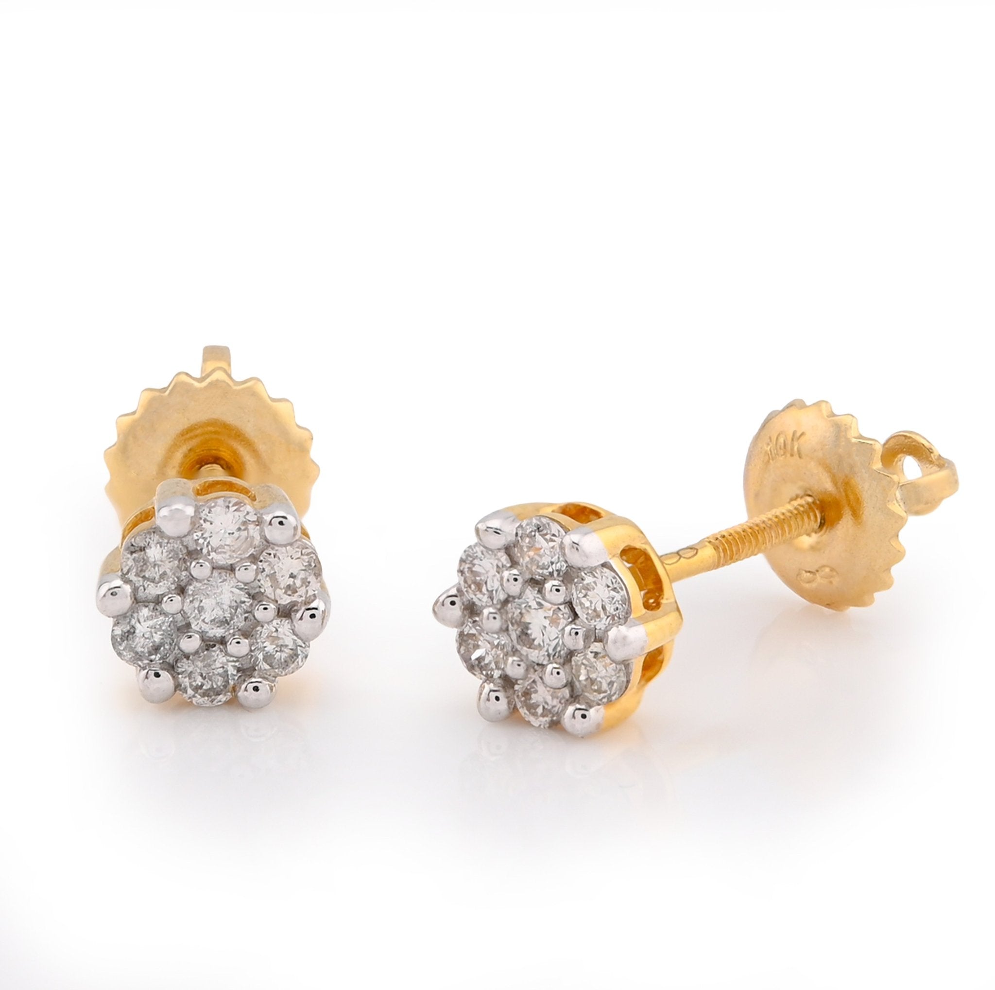 10K Yellow Gold 0.23CT Natural Diamond Flower Setting Earrings Women Men Studs - Elite Jewelers - Earrings