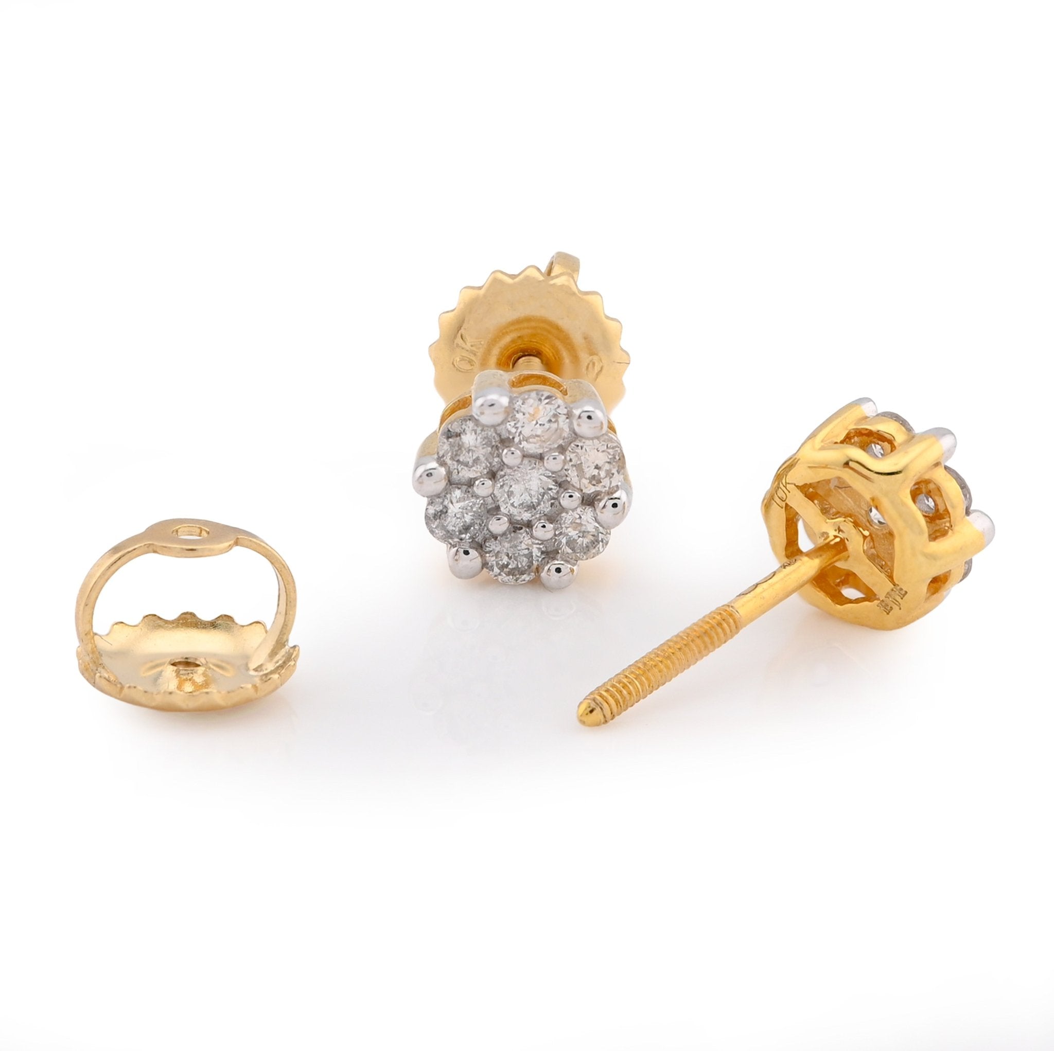 10K Yellow Gold 0.23CT Natural Diamond Flower Setting Earrings Women Men Studs - Elite Jewelers - Earrings
