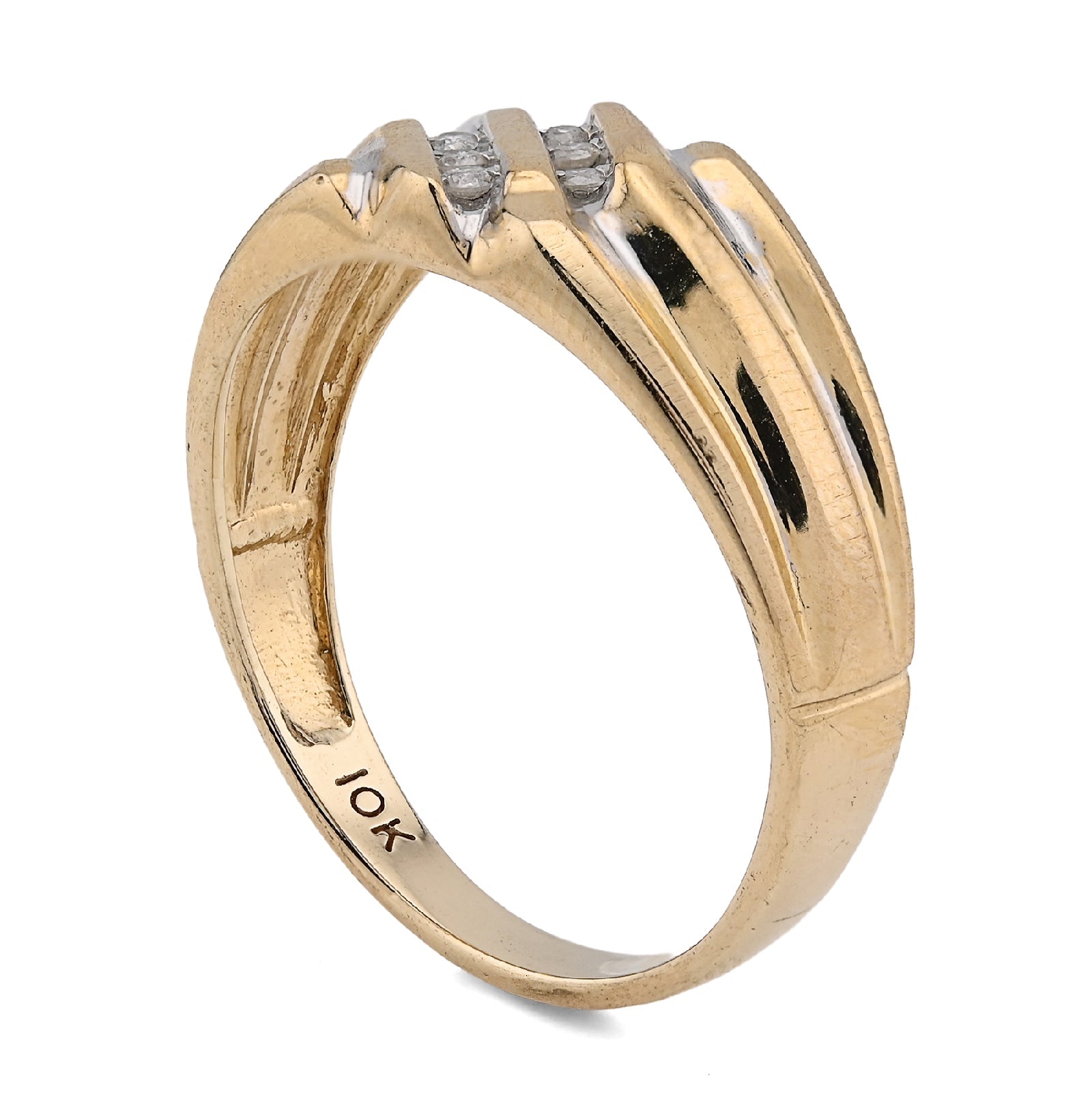 10K Yellow Gold 0.25CT Three Natural Diamond Diagonal Row Men Ring - Elite Jewelers - Rings