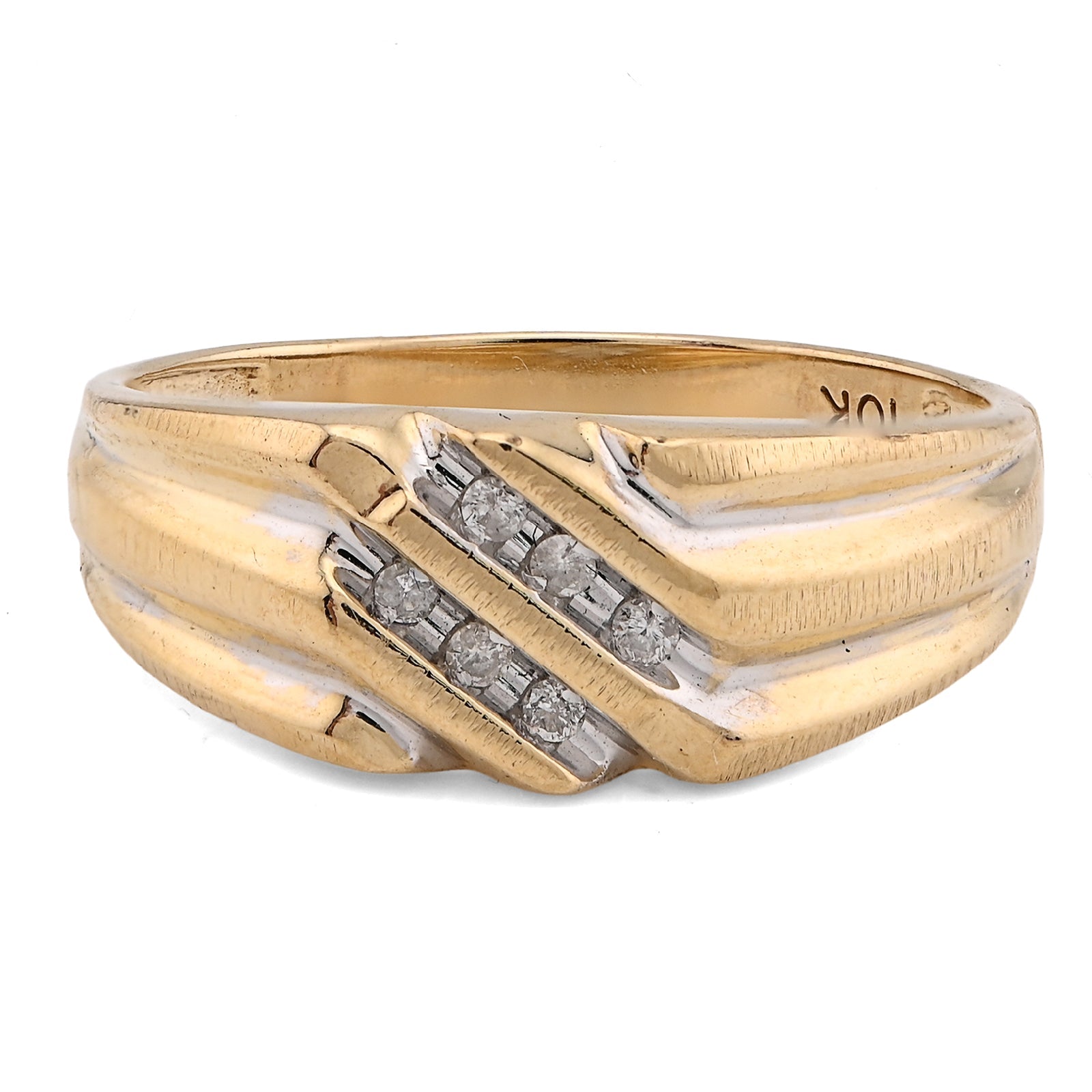 10K Yellow Gold 0.25CT Three Natural Diamond Diagonal Row Men Ring - Elite Jewelers - Rings